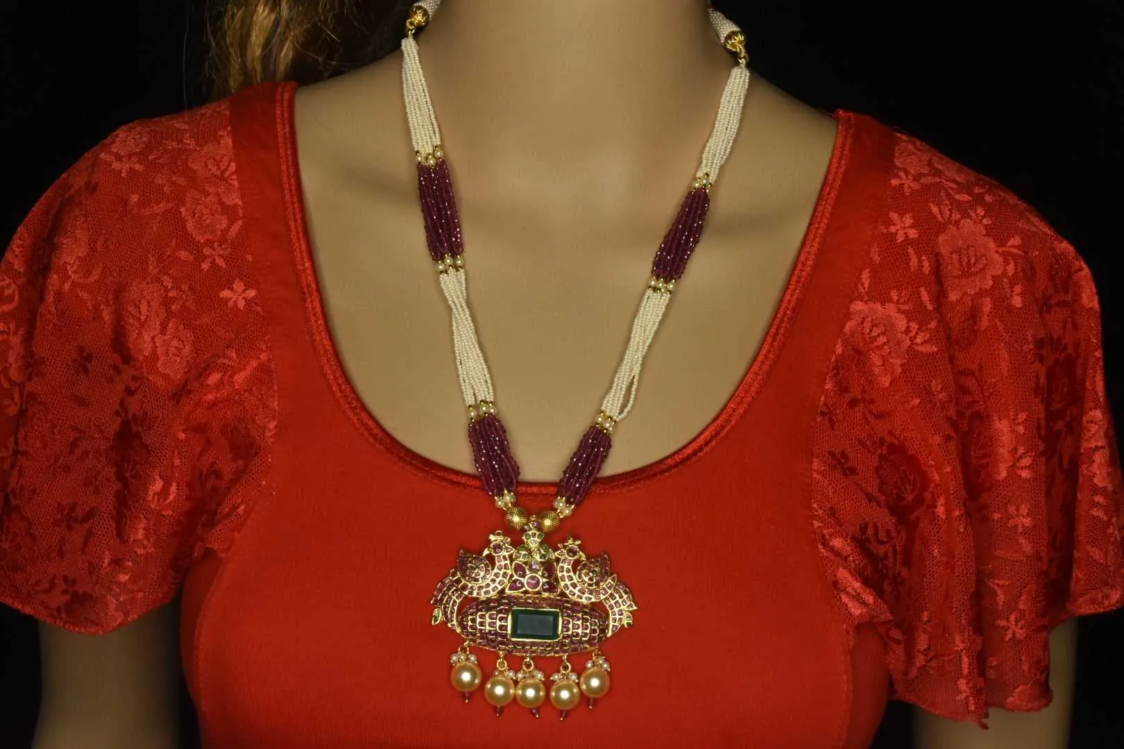 Peacock Kundan Pendent Set