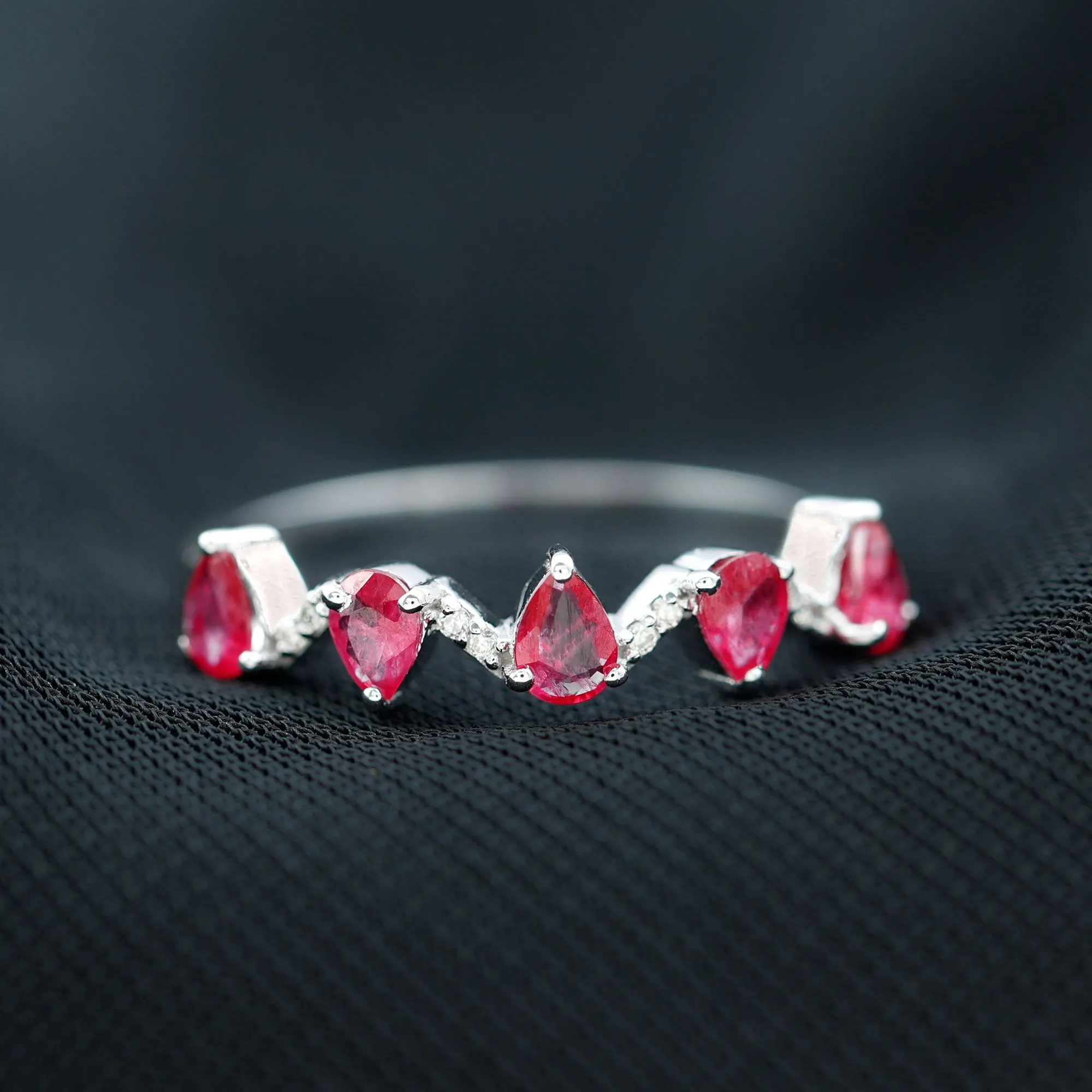 Pear Cut Natural Ruby and Diamond Half Eternity Ring