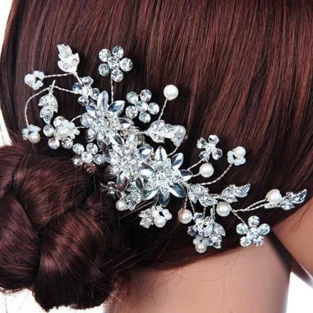 Pearl Crystal Flower Leaf Bridal Hair Comb Tiara Crowns Bridal Wedding Hair Accessories