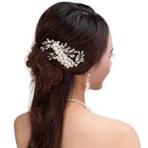 Pearl Crystal Flower Leaf Bridal Hair Comb Tiara Crowns Bridal Wedding Hair Accessories