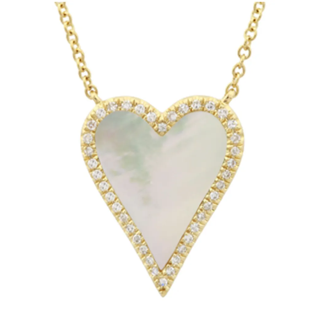 Petite Mother of Pearl Diamond Heart Necklace