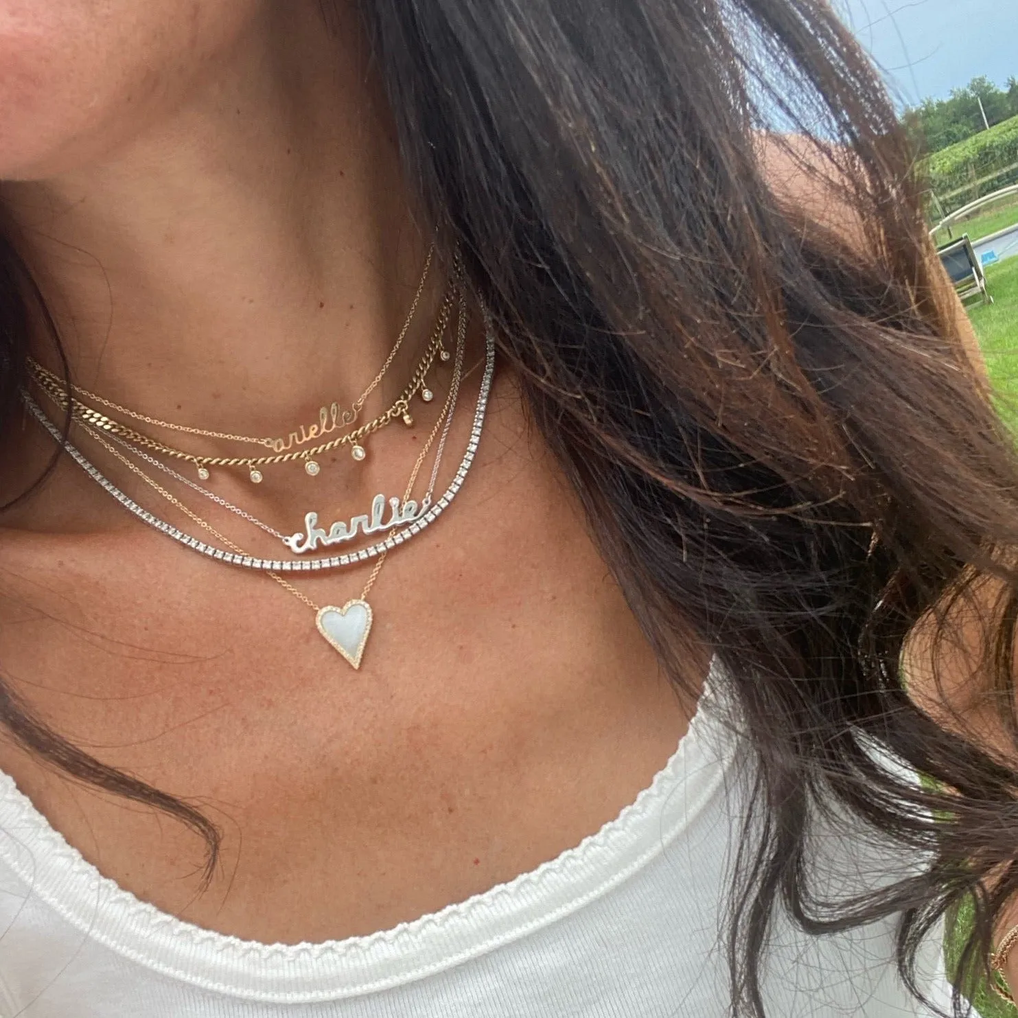 Petite Mother of Pearl Diamond Heart Necklace