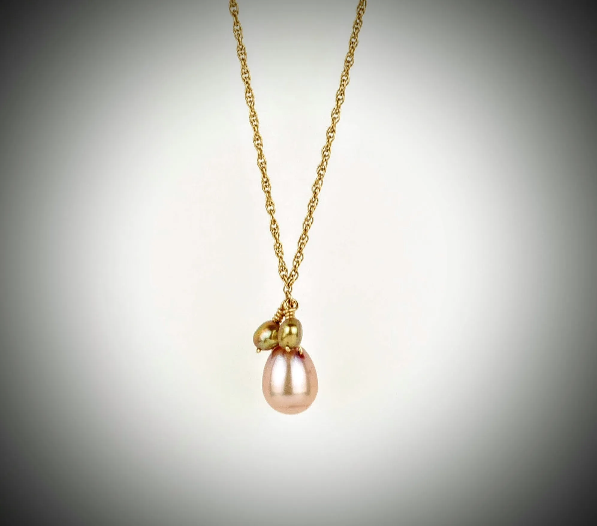 Pink Pearl Pendant Necklace with Gold Pearl Accents |  Natural Pink Teardrop Freshwater Cultured