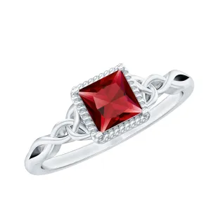 Princess Cut Ruby Solitaire Celtic Ring