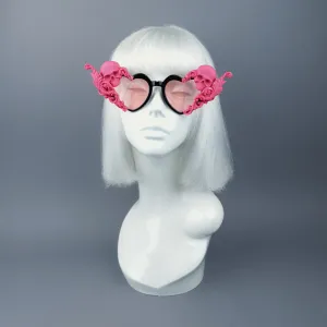 "Amodioa" Pink Skull & Filigree Heart Shaped Sunglasses