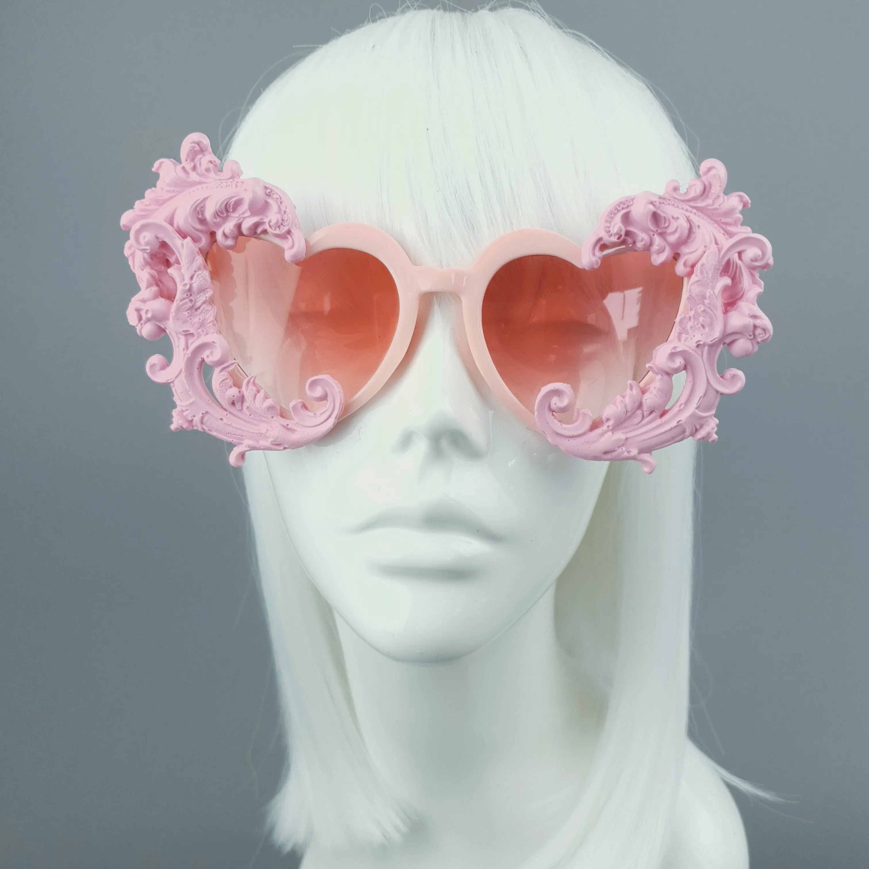 "Anzu" Pastel Pink Filigree Heart Shaped Sunglasses