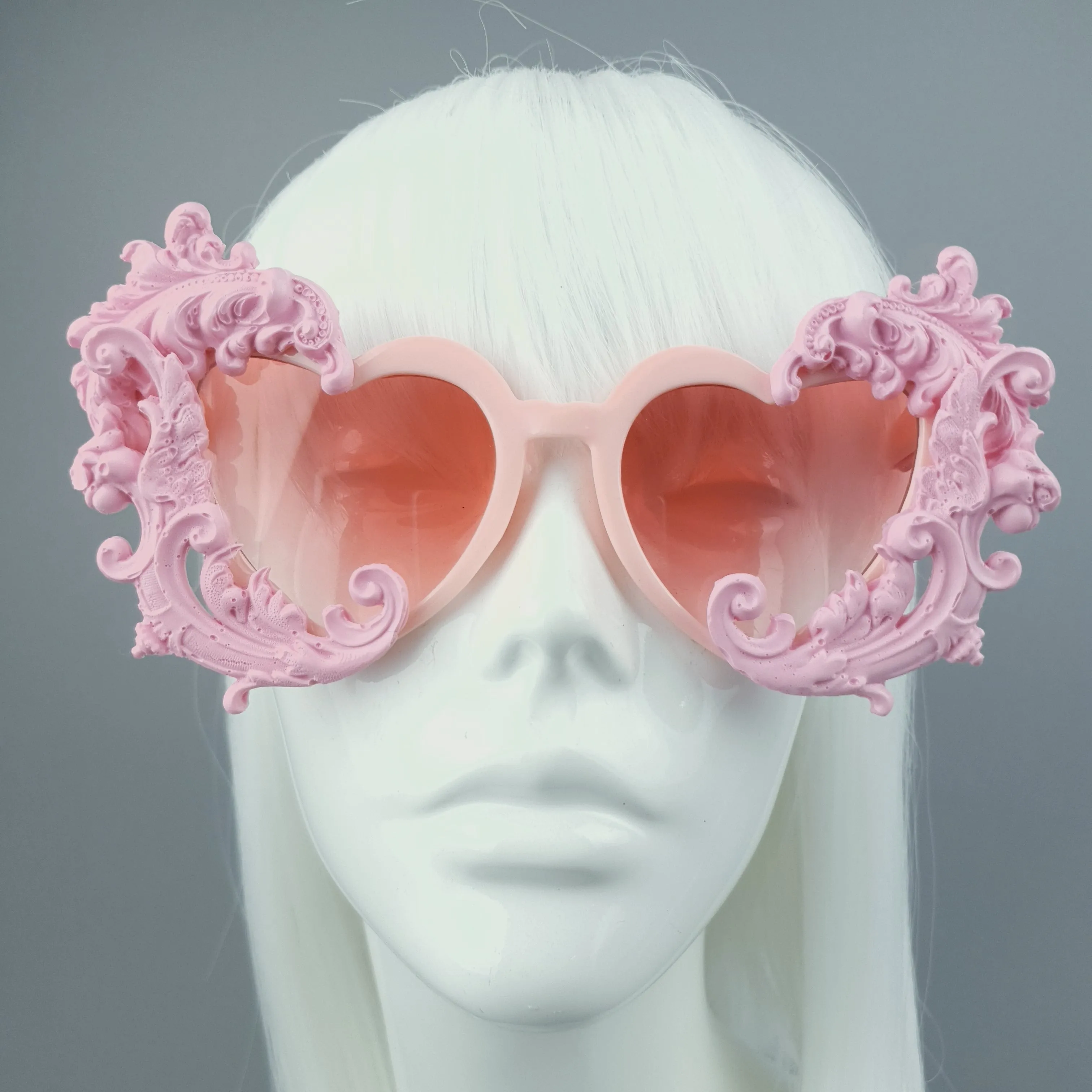 "Anzu" Pastel Pink Filigree Heart Shaped Sunglasses