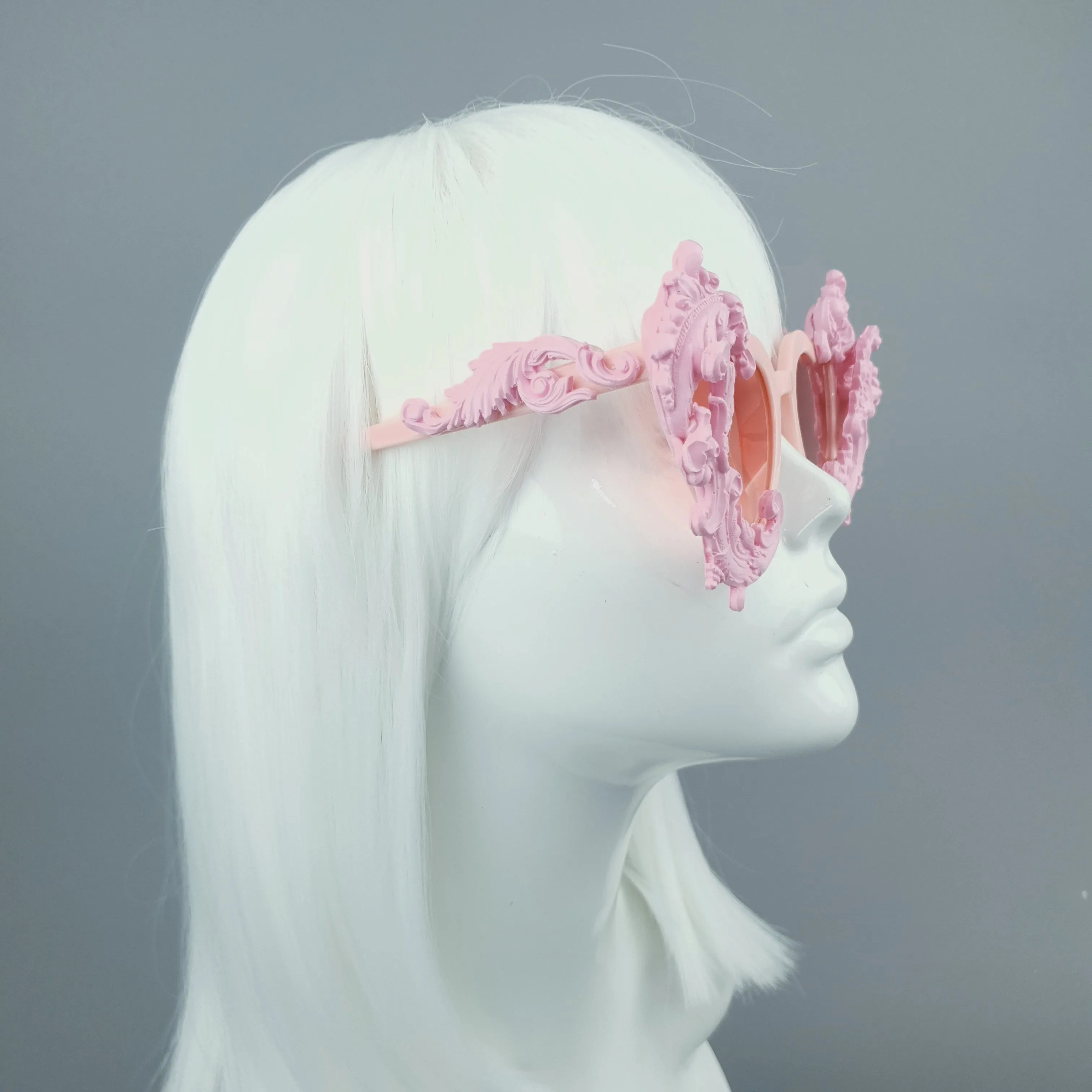 "Anzu" Pastel Pink Filigree Heart Shaped Sunglasses