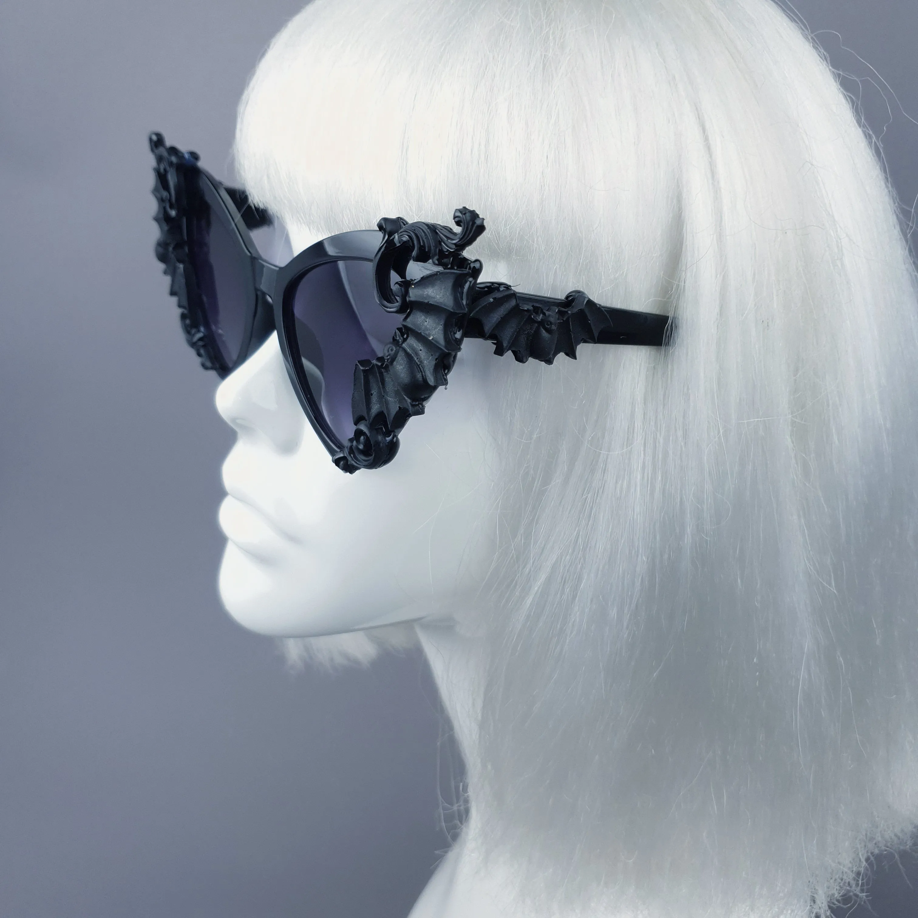 "Bats In The Belfry" Black Filigree Baroque Rococo Sunglasses