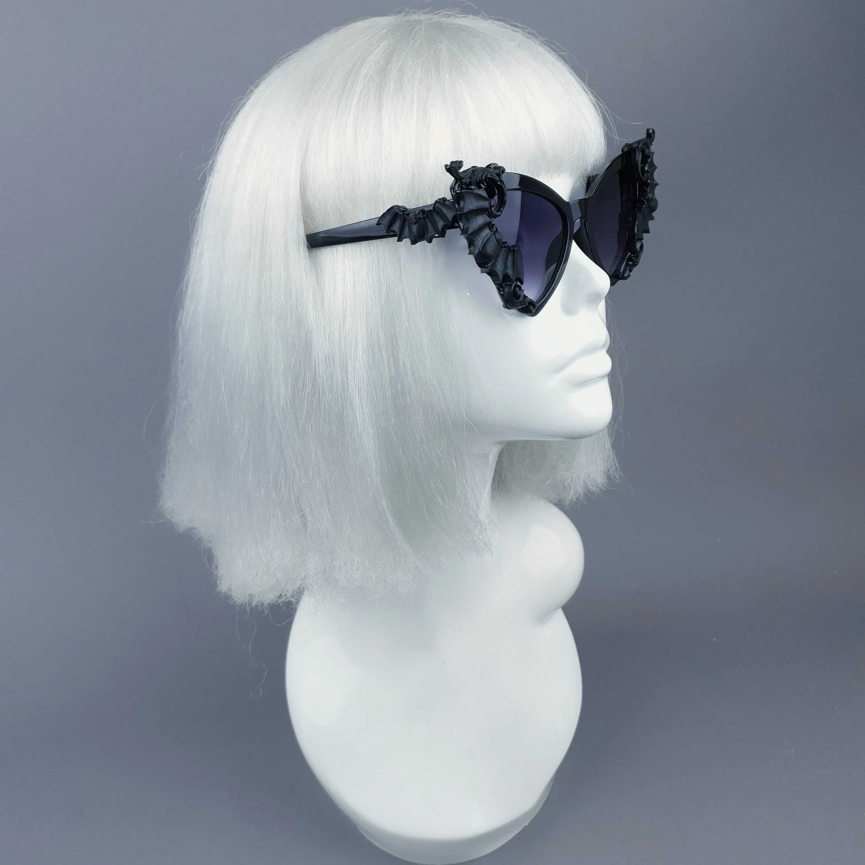 "Bats In The Belfry" Black Filigree Baroque Rococo Sunglasses