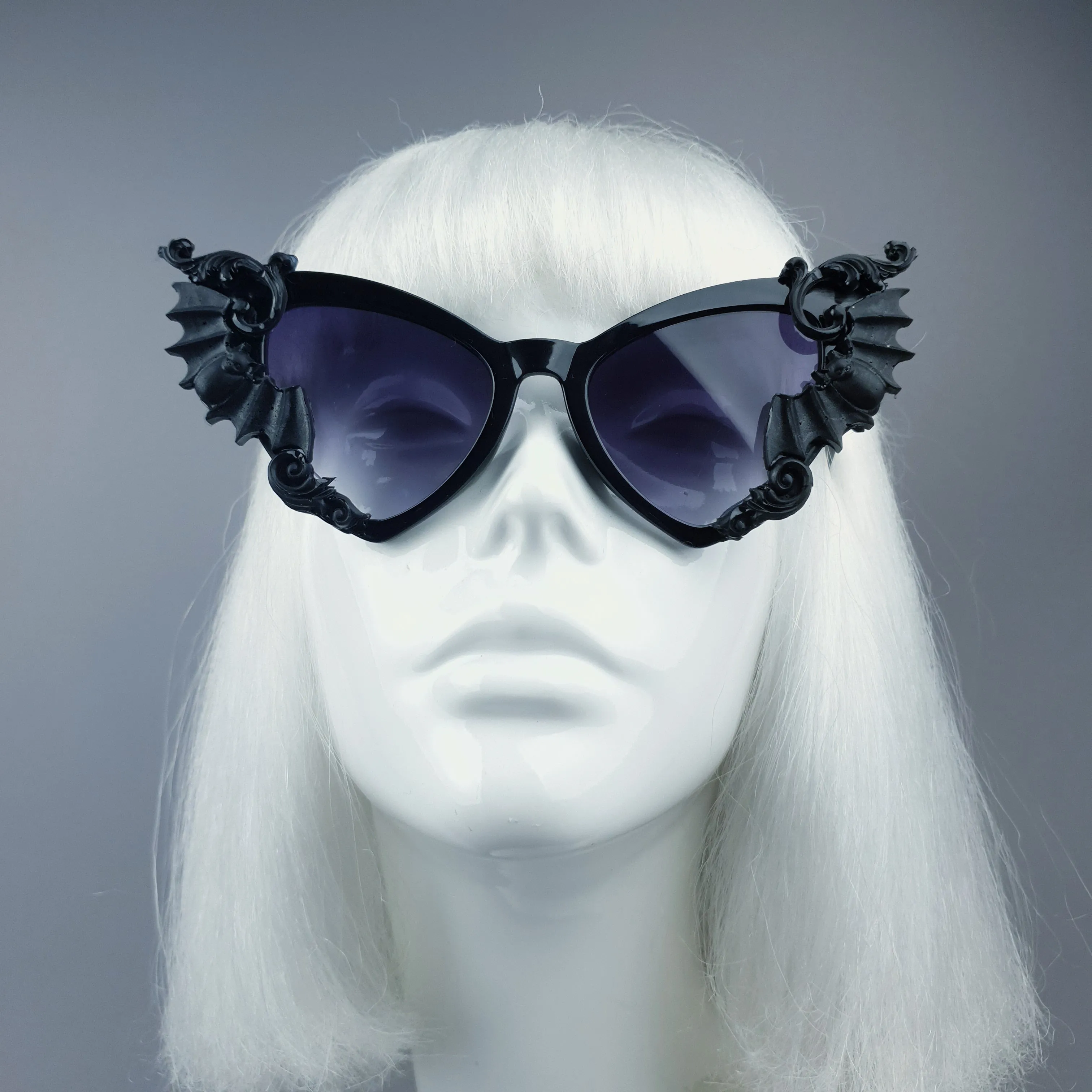 "Bats In The Belfry" Black Filigree Baroque Rococo Sunglasses