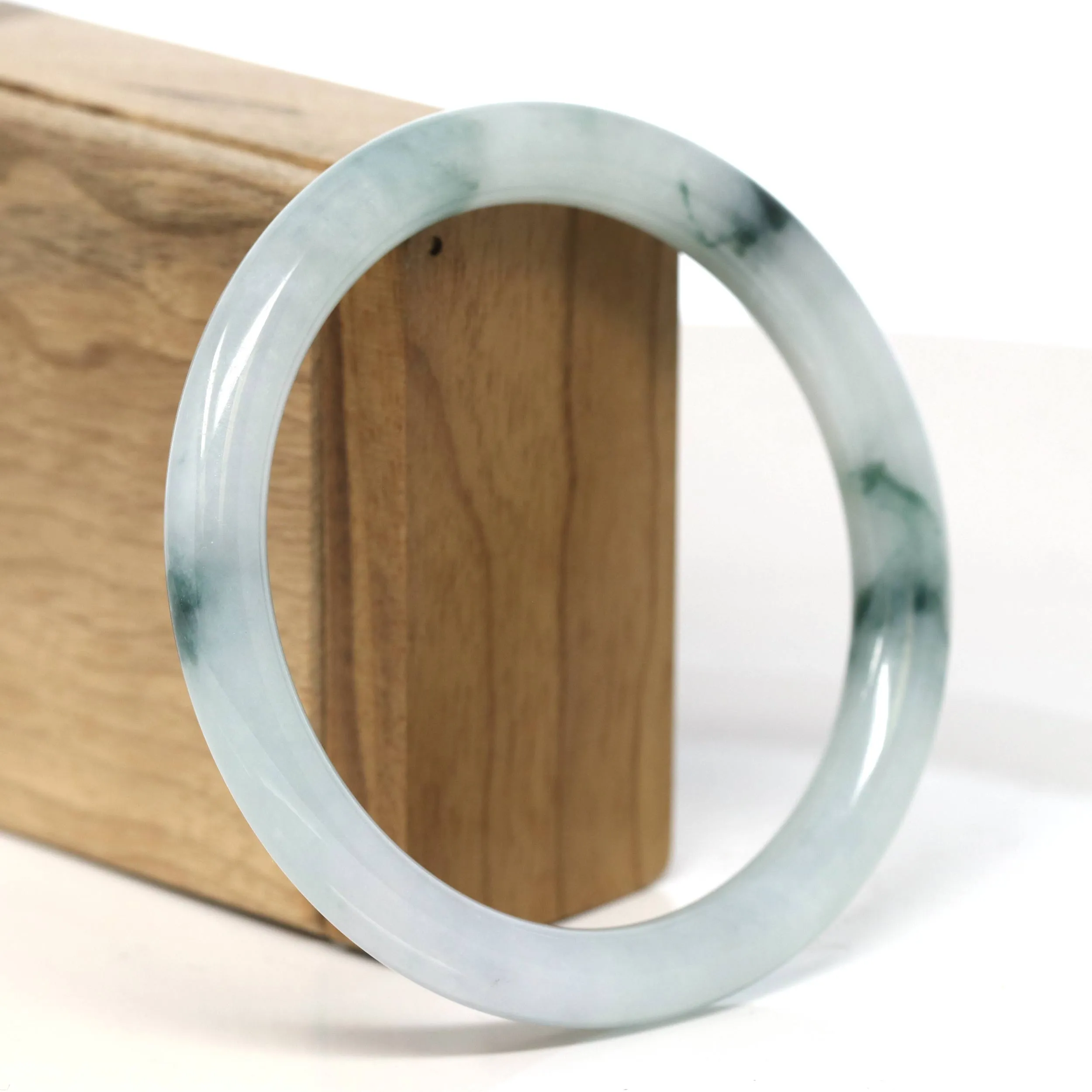 "Classic Round" Blue- Green Jadeite Jade Bangle (62.8mm) #T473