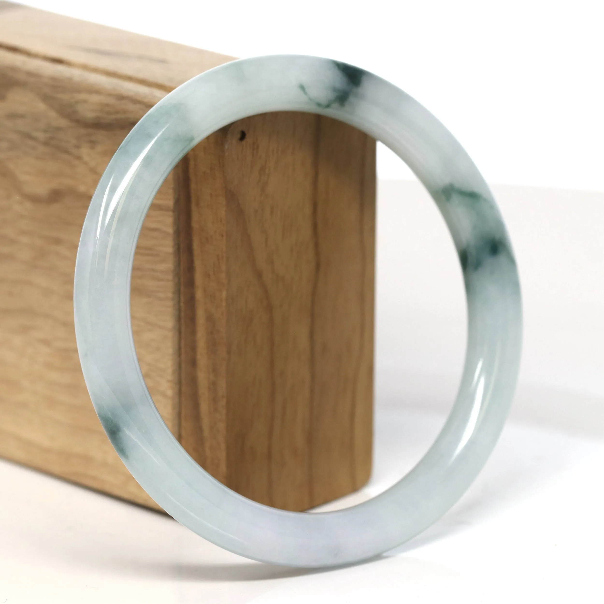 "Classic Round" Blue- Green Jadeite Jade Bangle (62.8mm) #T473