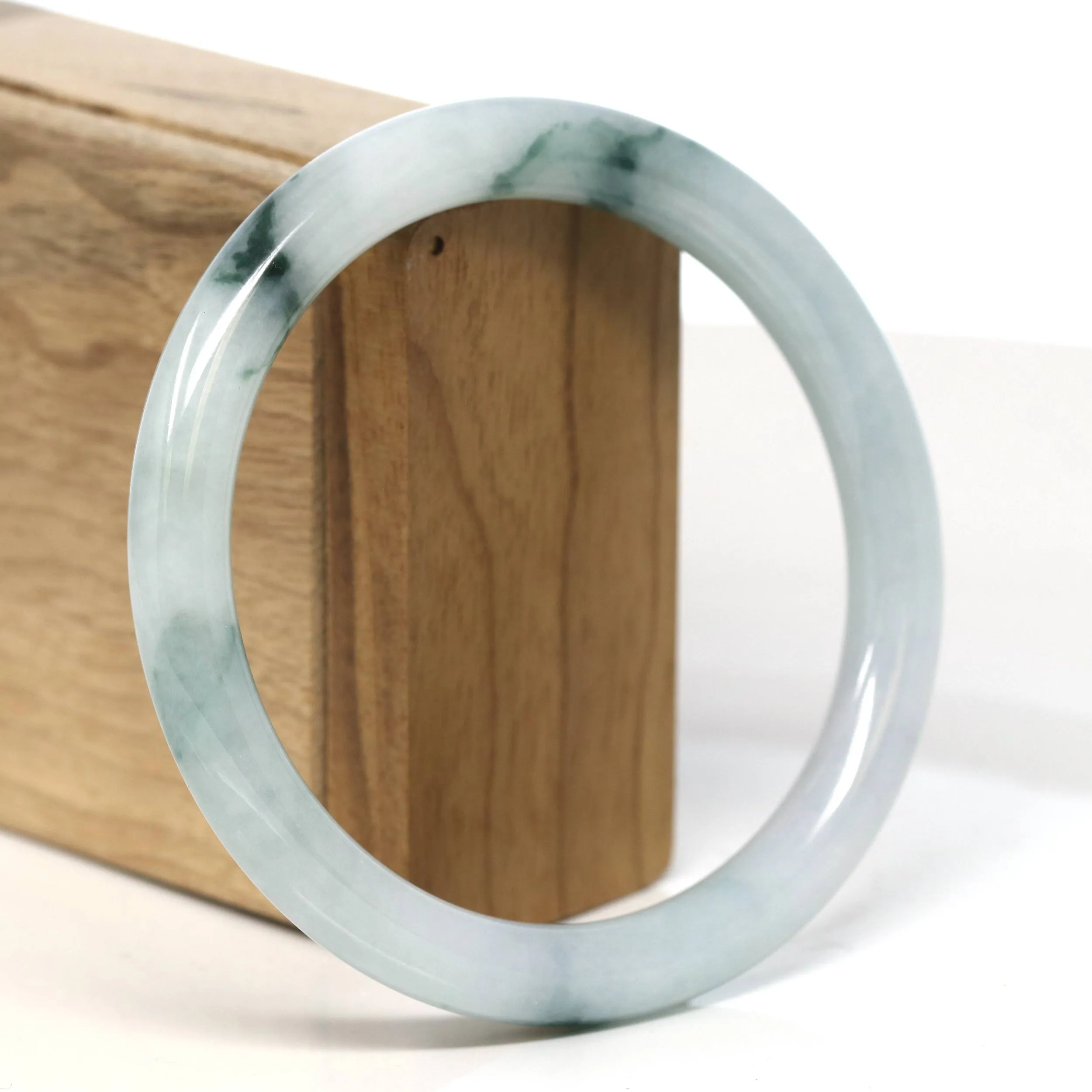 "Classic Round" Blue- Green Jadeite Jade Bangle (62.8mm) #T473