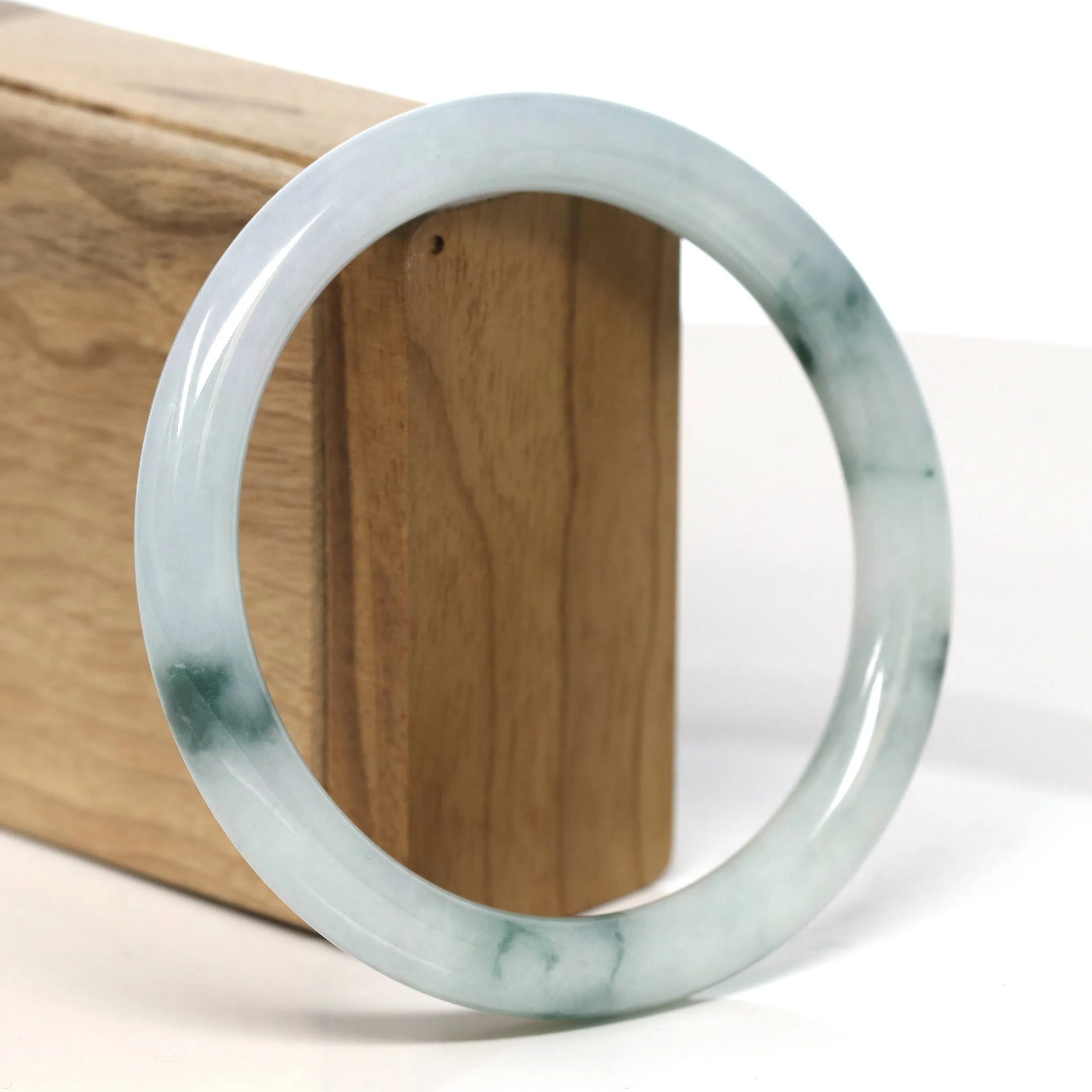 "Classic Round" Blue- Green Jadeite Jade Bangle (62.8mm) #T473