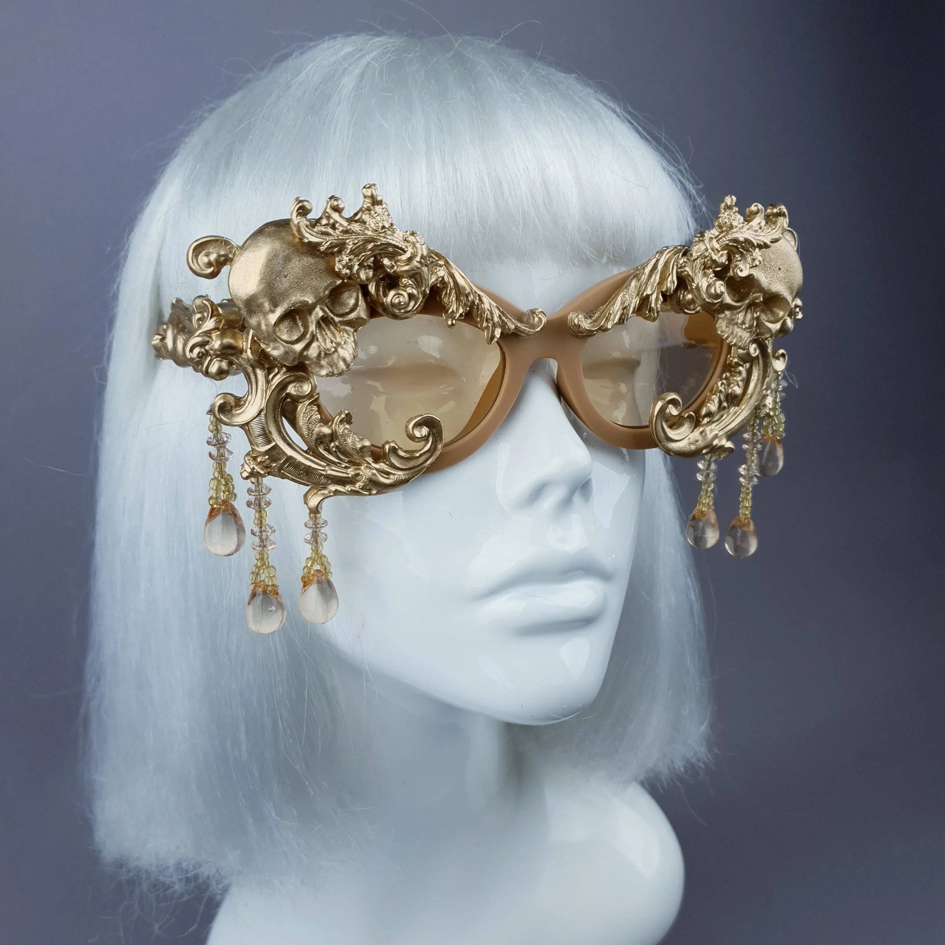 "D'or" Gold Skull & Filigree, Beading Catseye Sunglasses