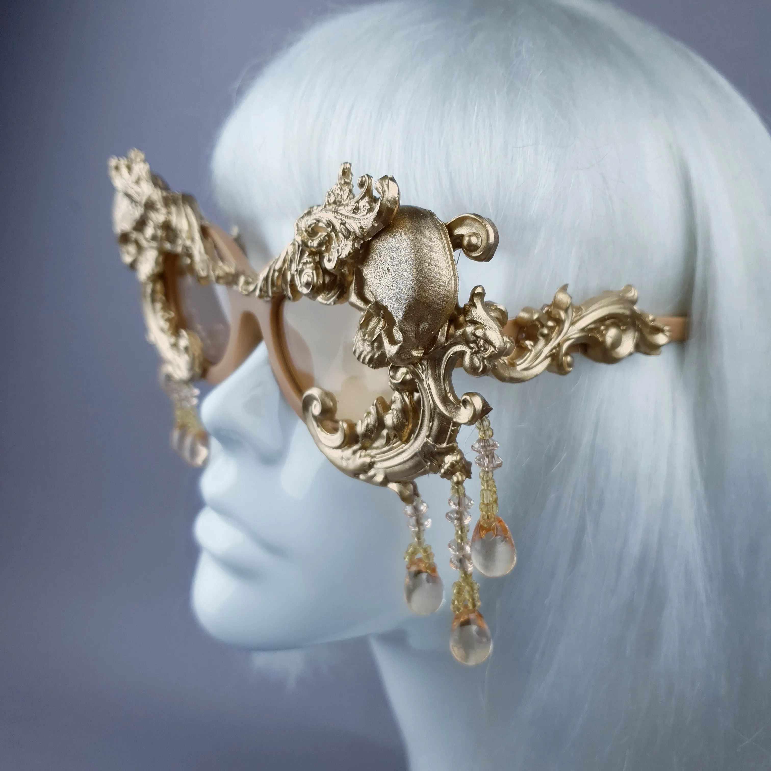 "D'or" Gold Skull & Filigree, Beading Catseye Sunglasses