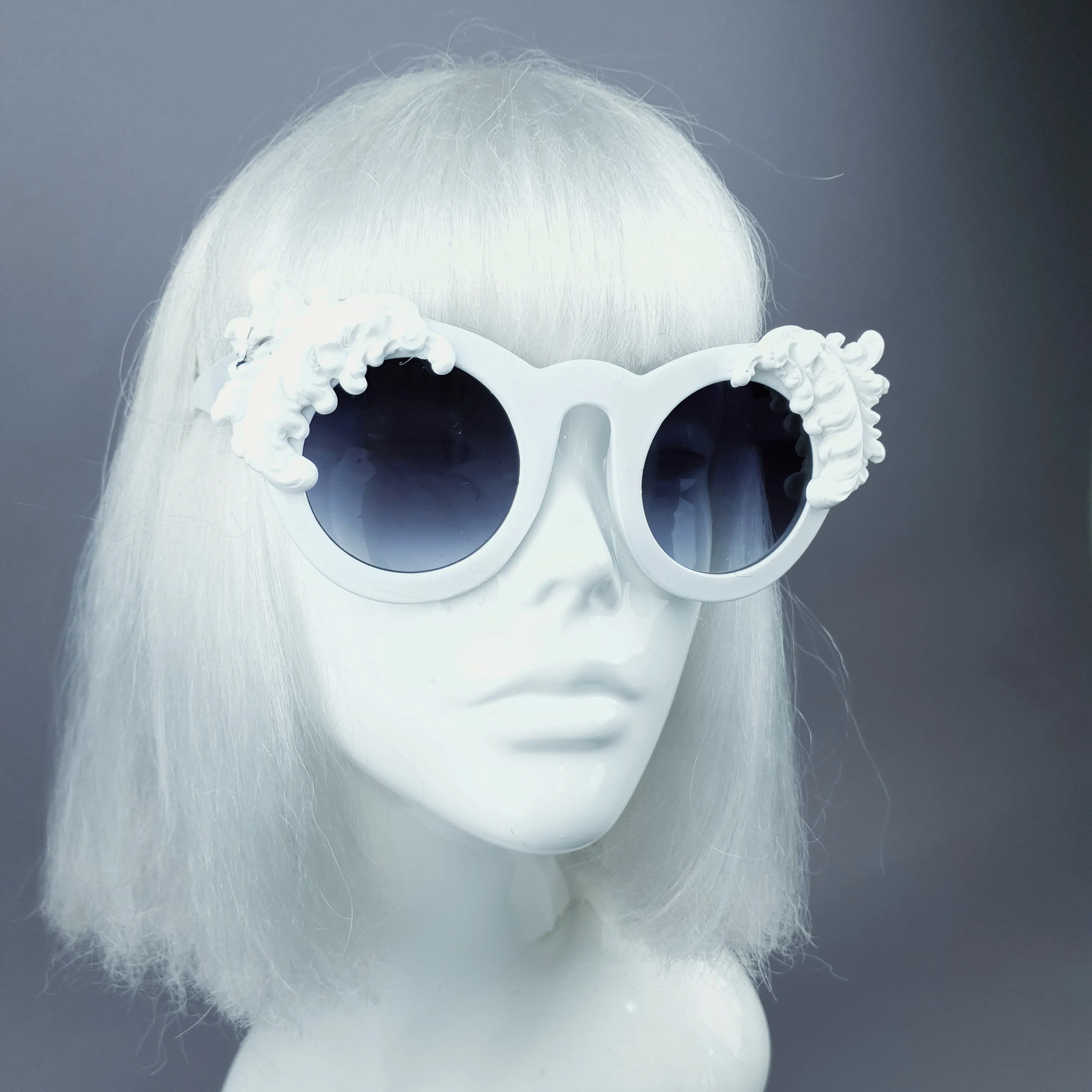 "Nakhti" White Filigree Statement Sunglasses