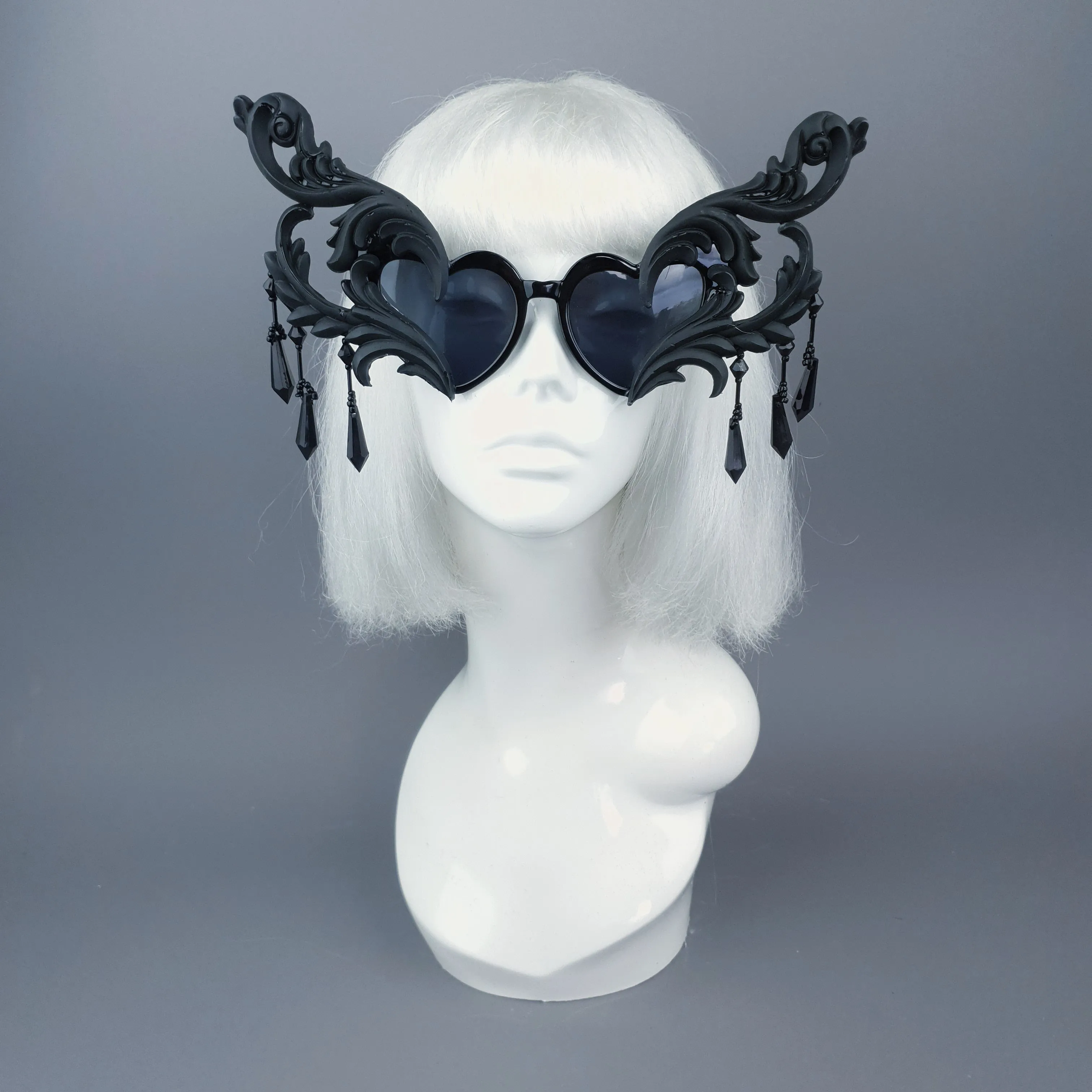 "Novela" OTT Statement Black Heart Filigree & Beading Sunglasses