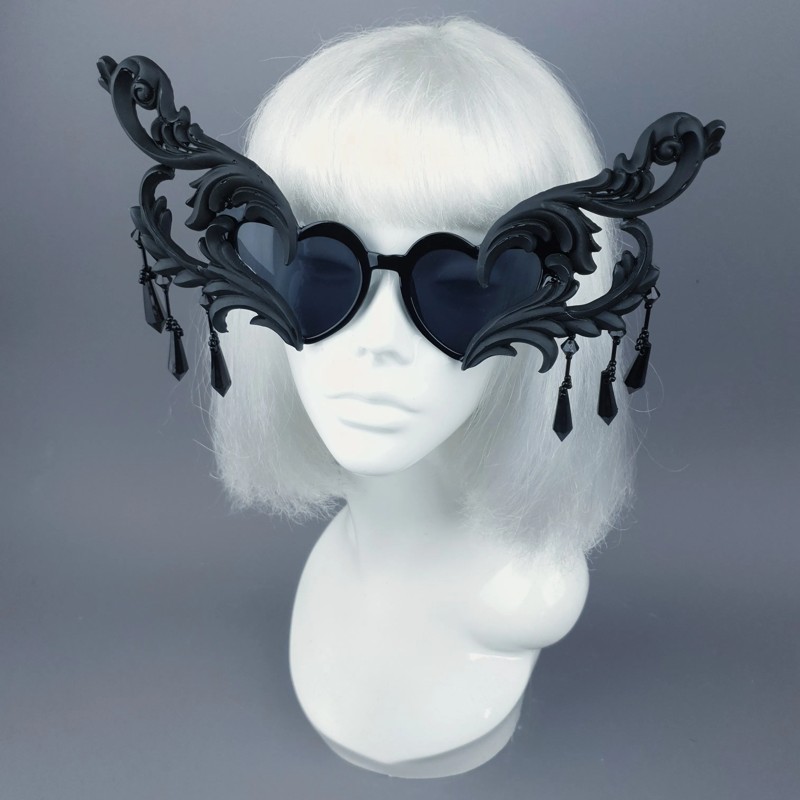 "Novela" OTT Statement Black Heart Filigree & Beading Sunglasses