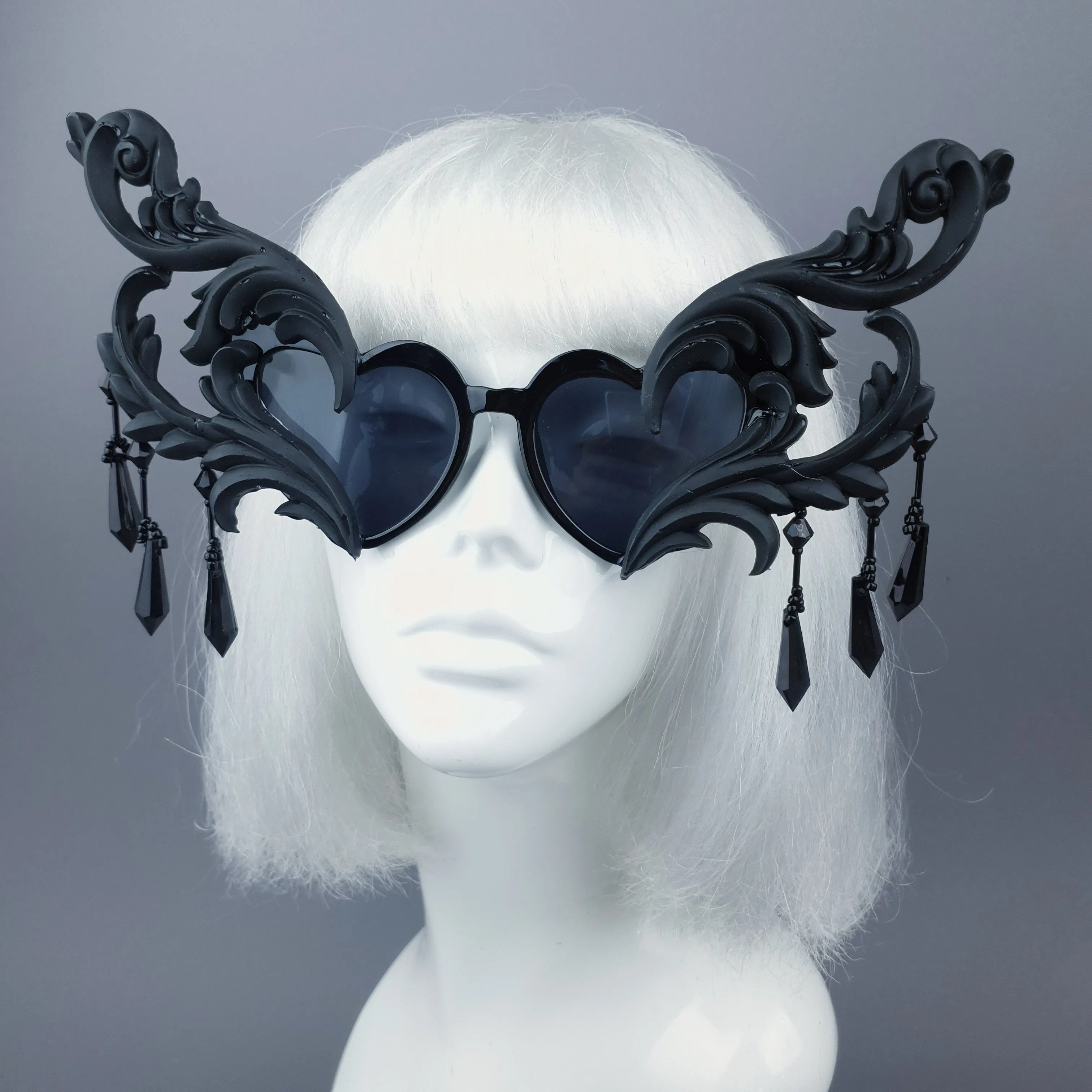 "Novela" OTT Statement Black Heart Filigree & Beading Sunglasses