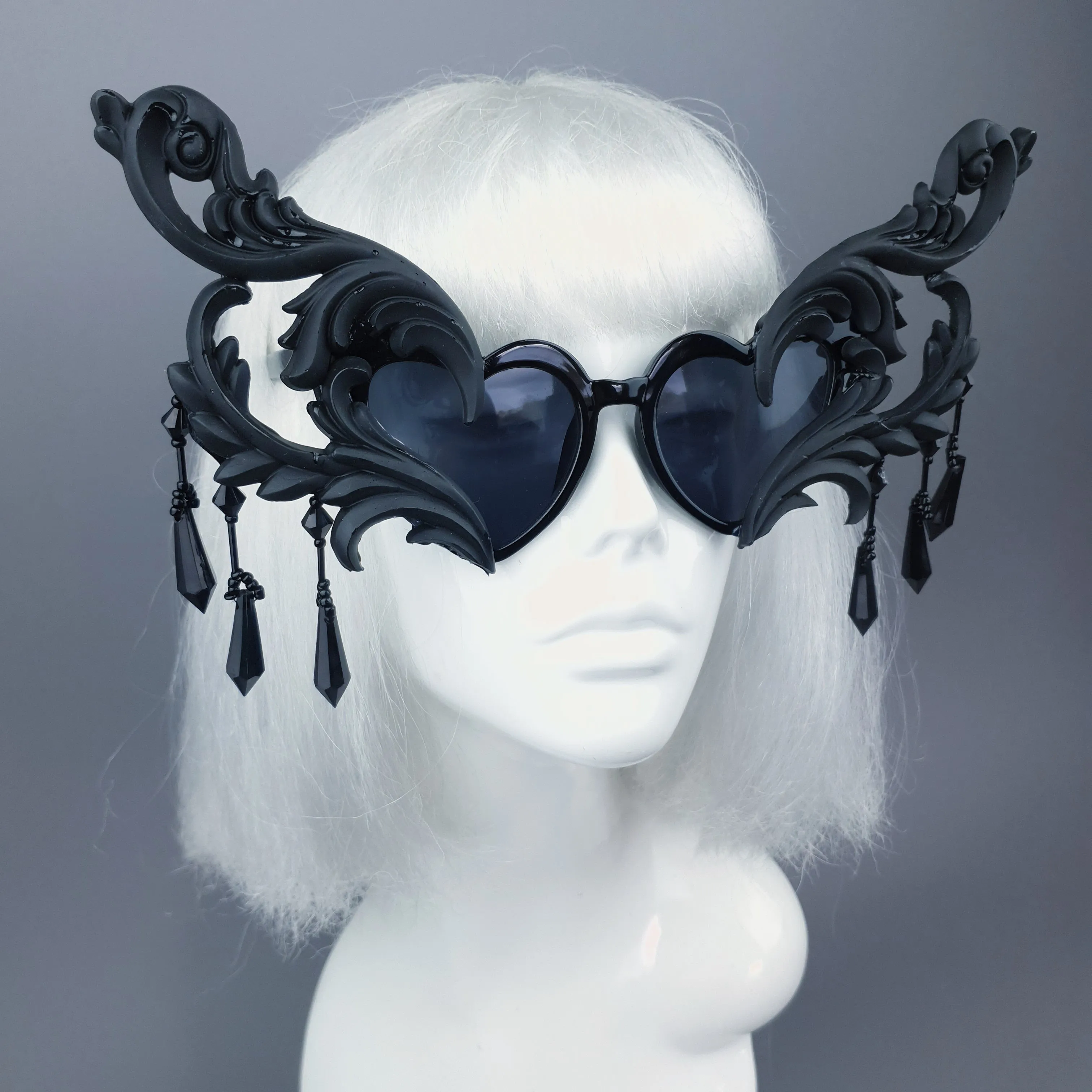 "Novela" OTT Statement Black Heart Filigree & Beading Sunglasses