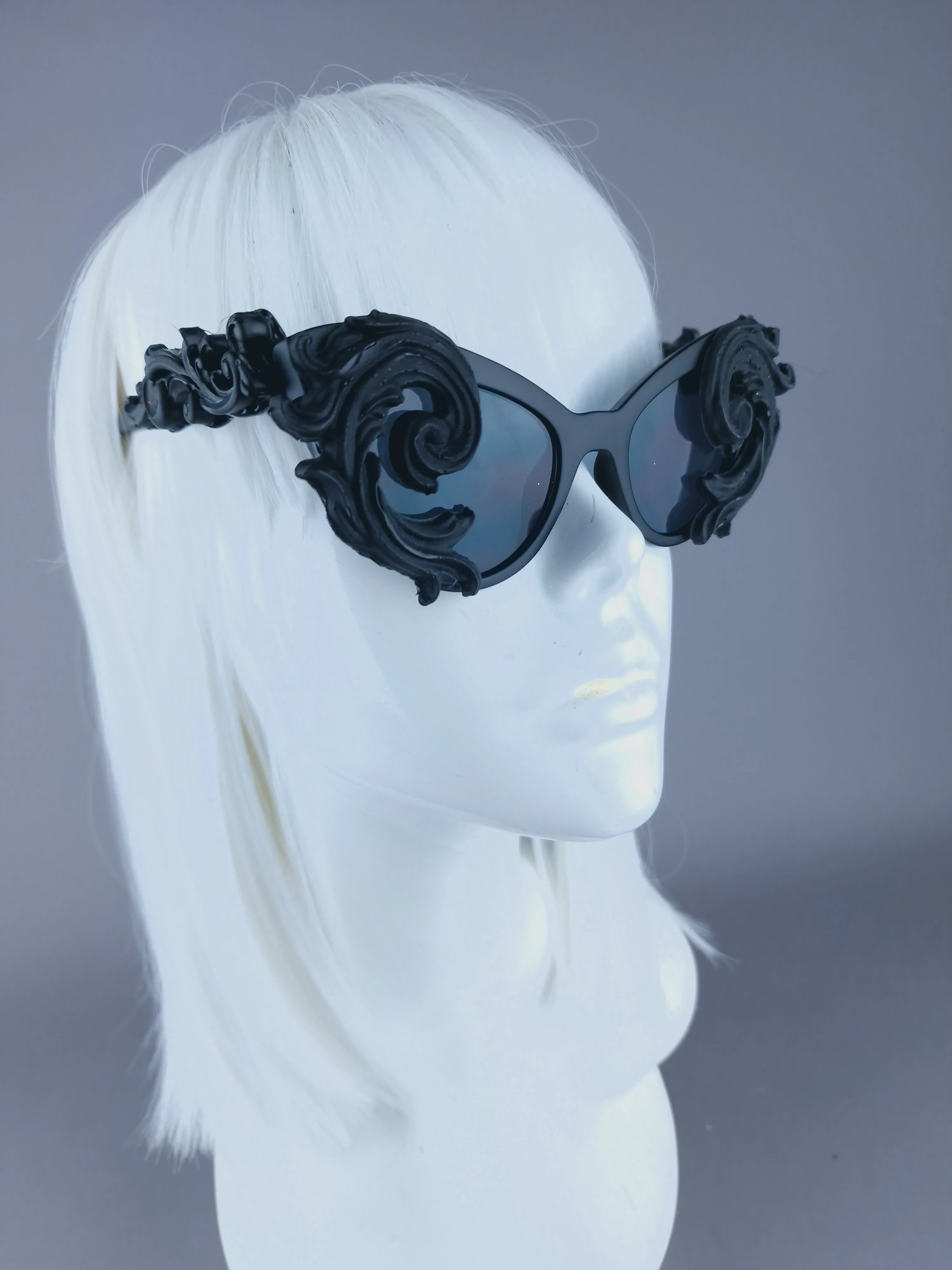 "Oriens" Black Filigree Ornate Cateye Sunglasses