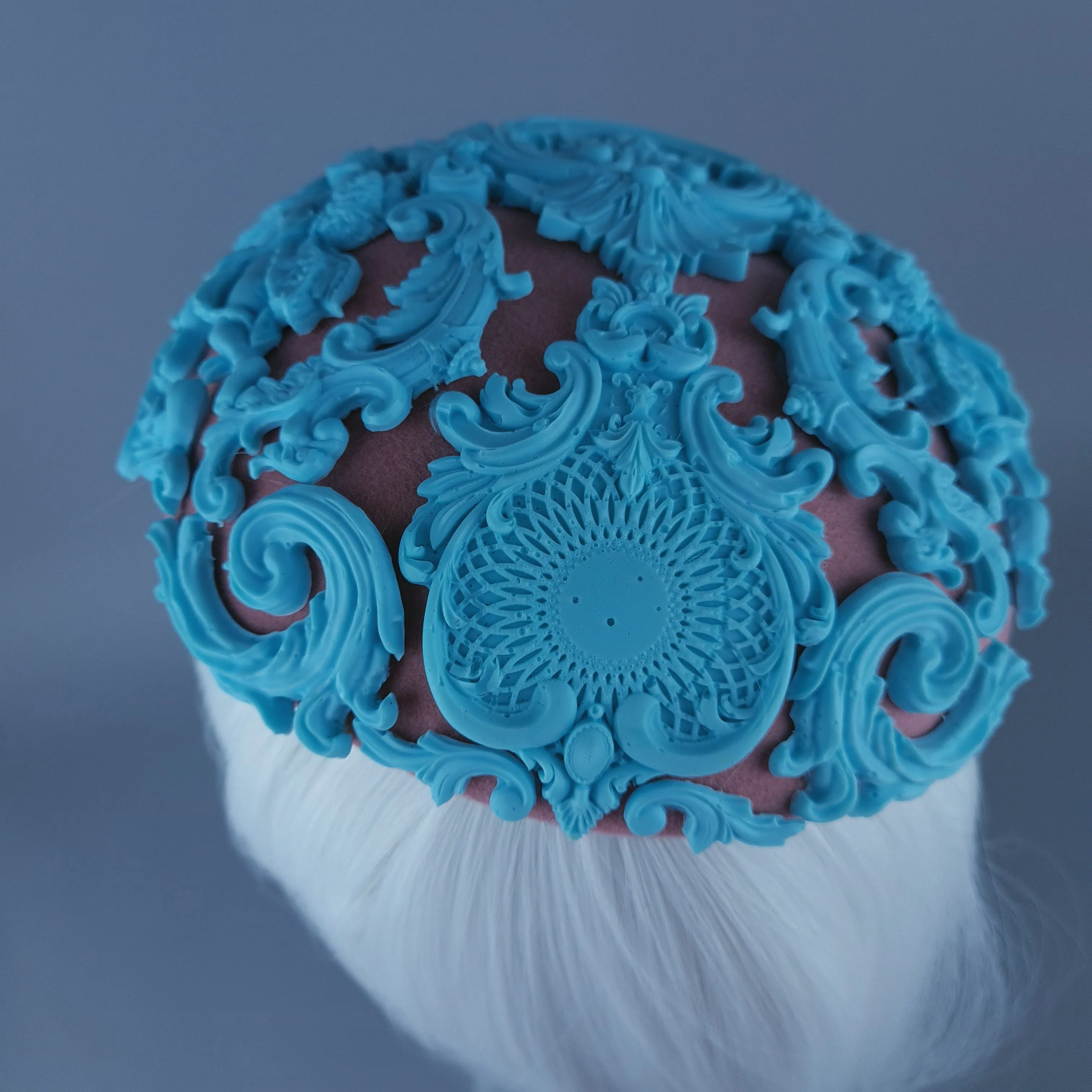 "Ozul" Pastel Blue & Oink Filigree Fascinator Hat