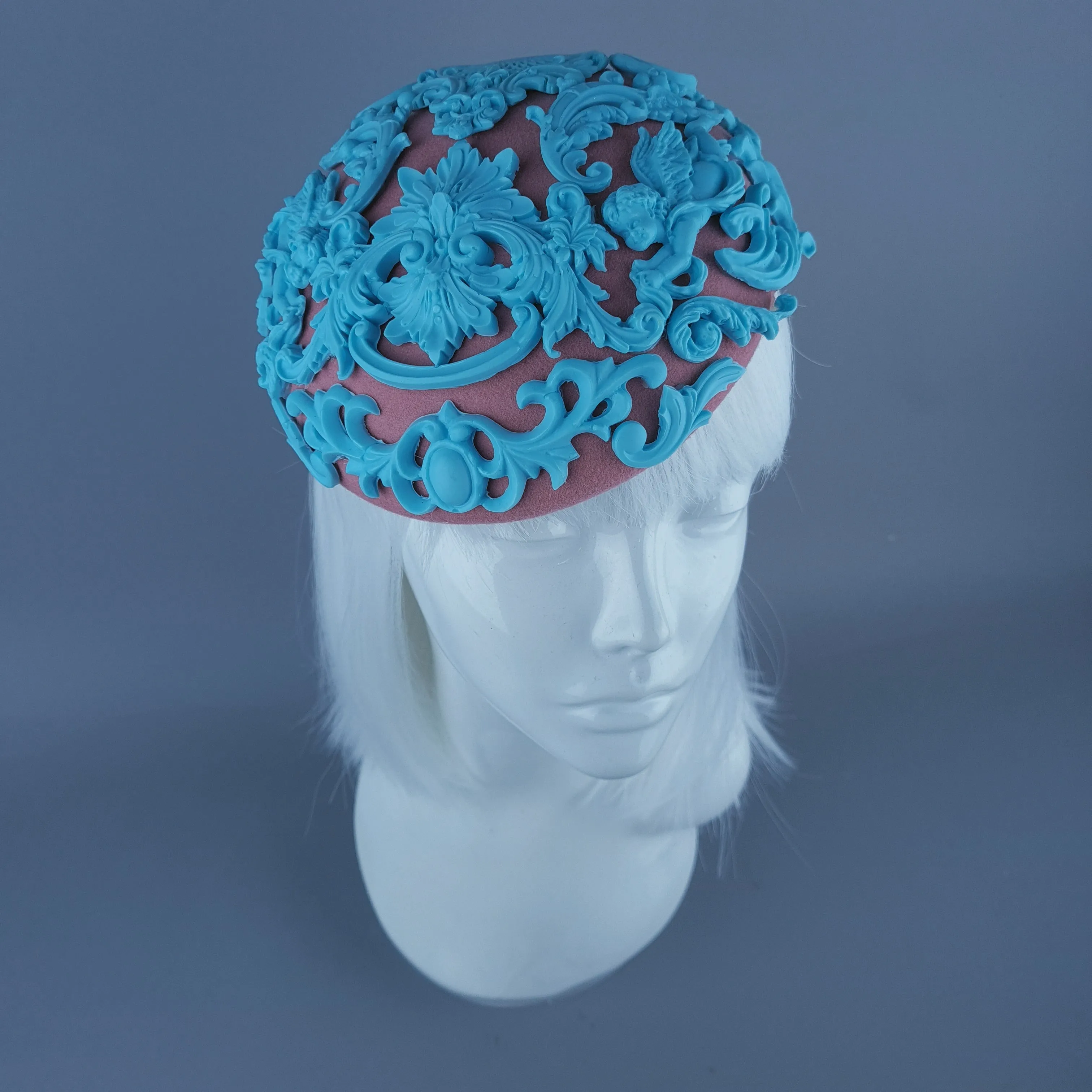 "Ozul" Pastel Blue & Oink Filigree Fascinator Hat