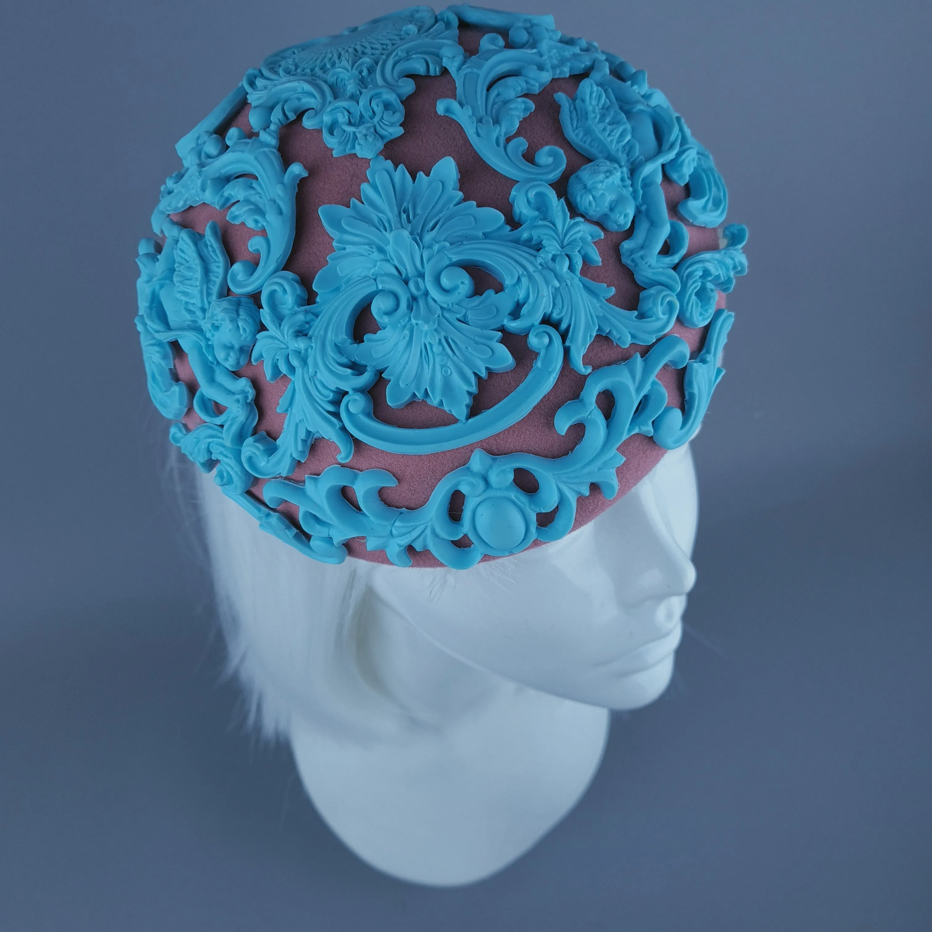 "Ozul" Pastel Blue & Oink Filigree Fascinator Hat