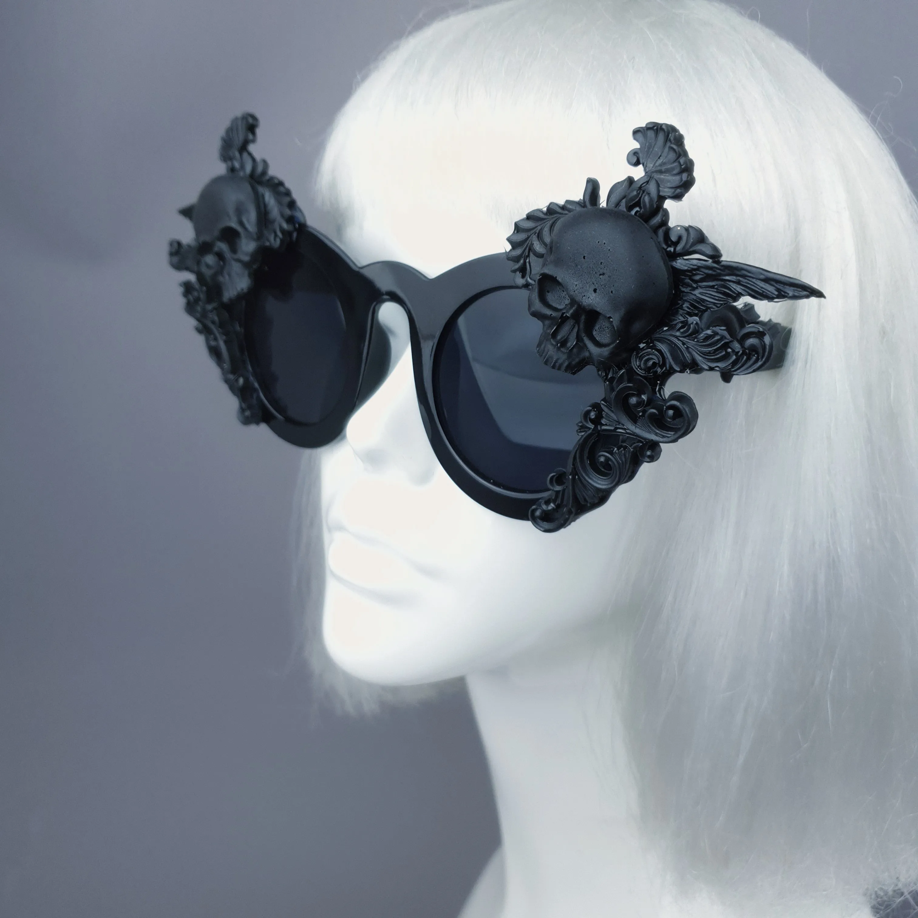 "Weirdo" Black Filigree & Skull Sunglasses