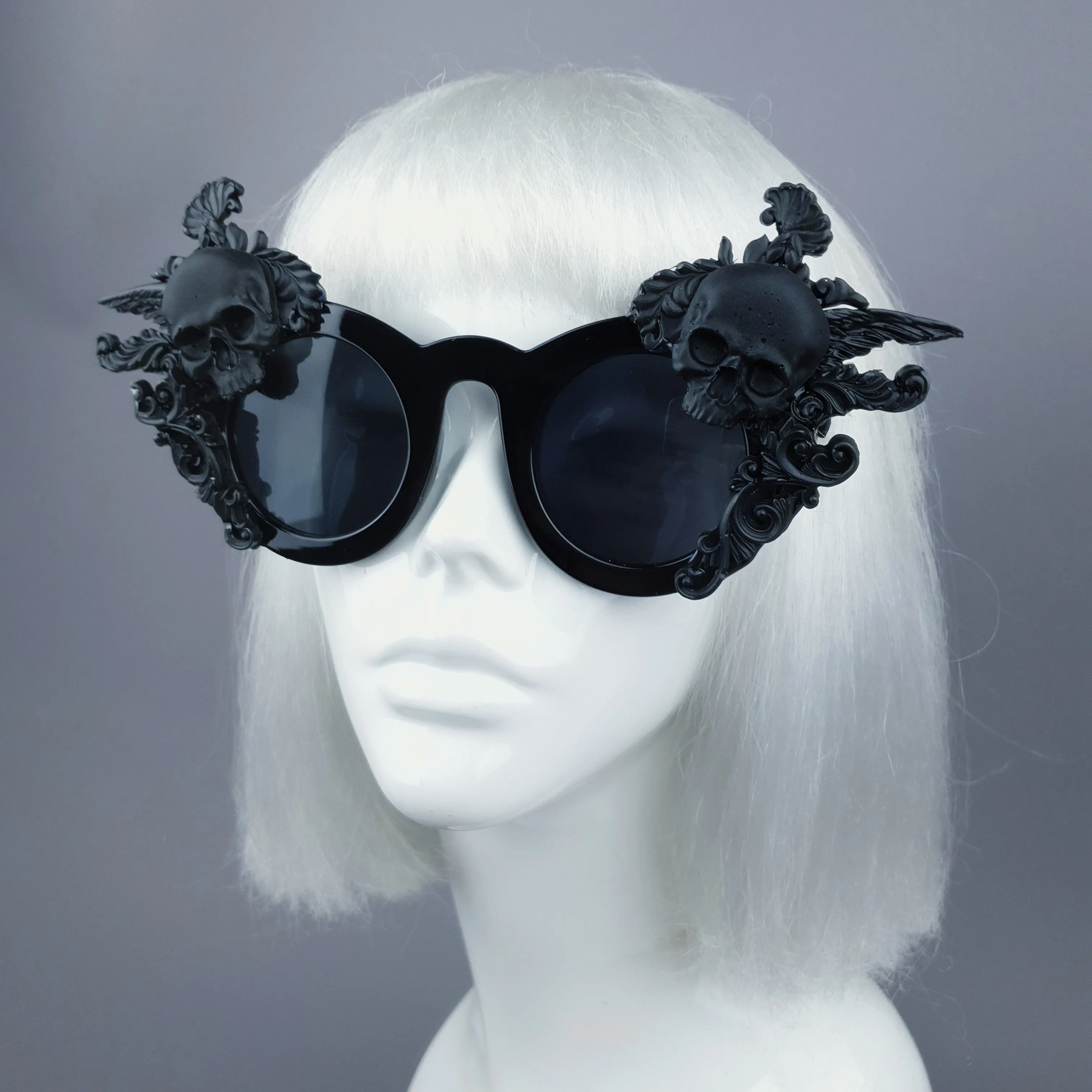 "Weirdo" Black Filigree & Skull Sunglasses