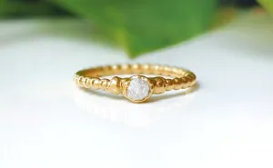 Raw diamond beaded engagement ring