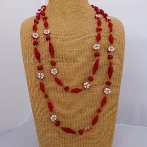 Red, White & Amber Handmade Vintage Polymer Clay Necklace