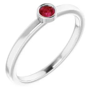 Rhodium-Plated Sterling Silver 3 mm Natural Ruby Ring