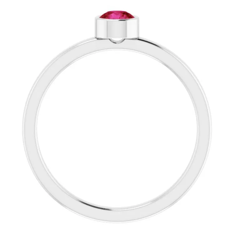 Rhodium-Plated Sterling Silver 4 mm Imitation Ruby Ring