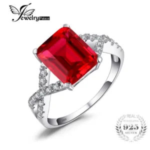 Rings JewelryPalace Emerald Cut 4.6ct Created Red Ruby 925 Sterling Silver Women