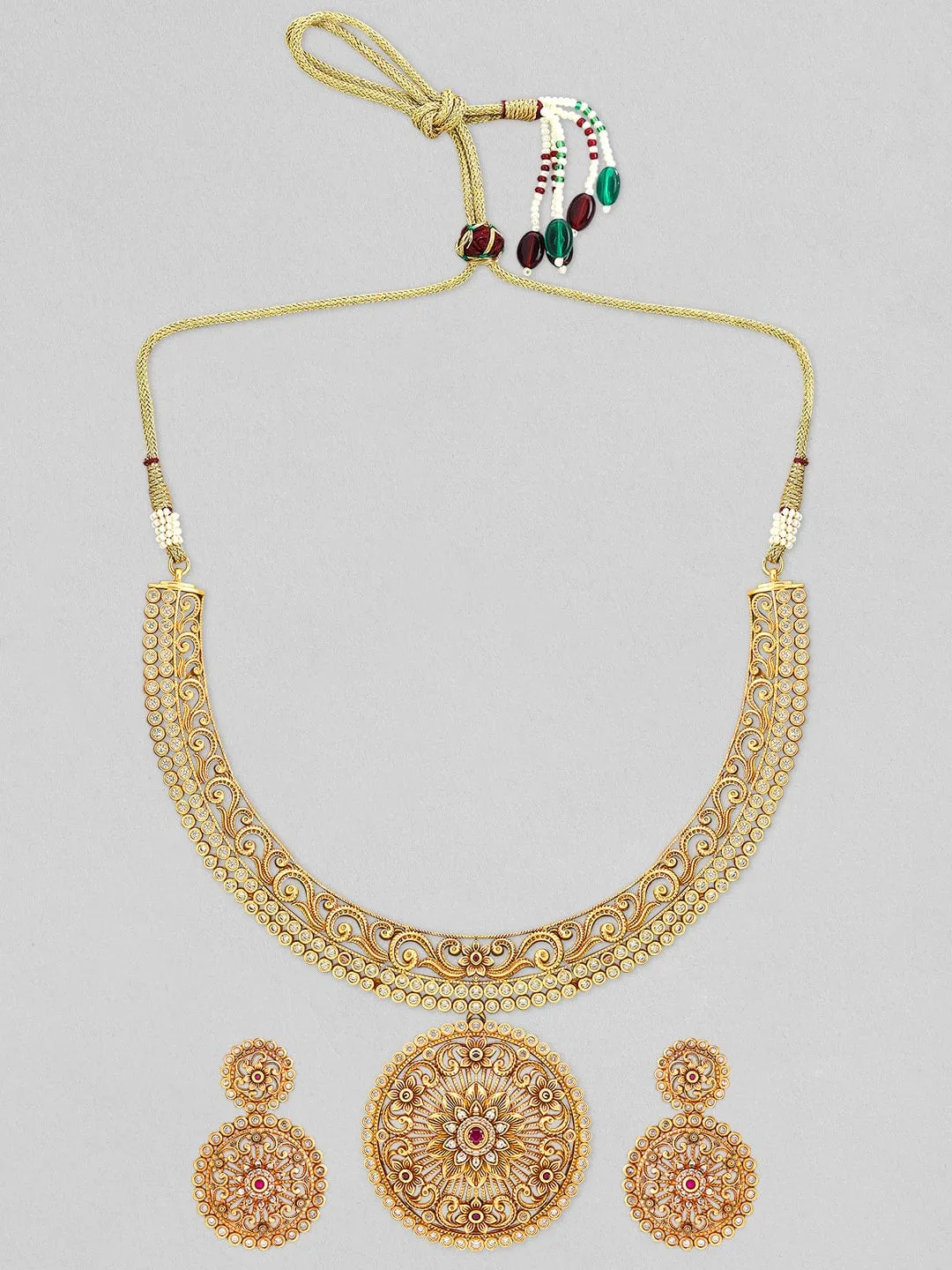 Rubans 24K Gold Plated Ruby and AD studded Necklace set.