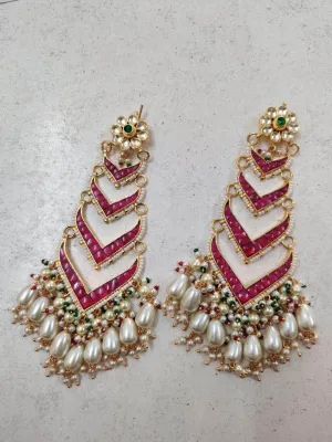 Ruby Emerald Beads Pachi Kundan Earrings