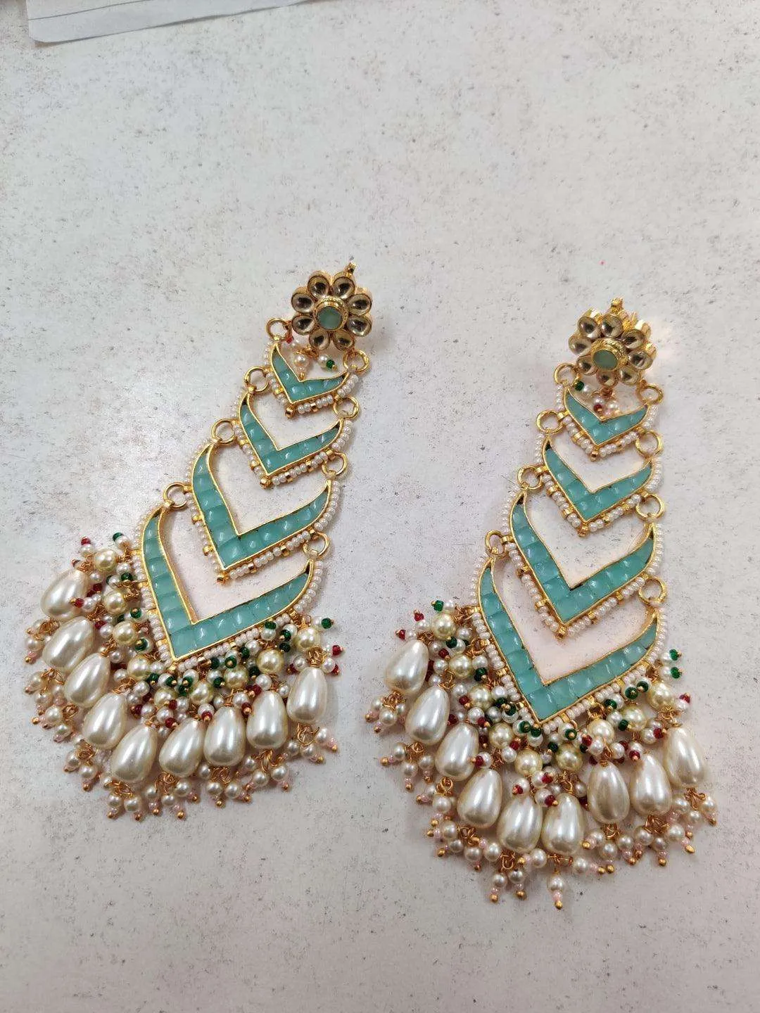 Ruby Emerald Beads Pachi Kundan Earrings