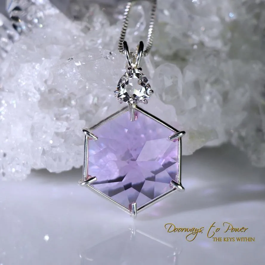 Ruby Lavender Quartz Flower of Life Pendant with Danburite