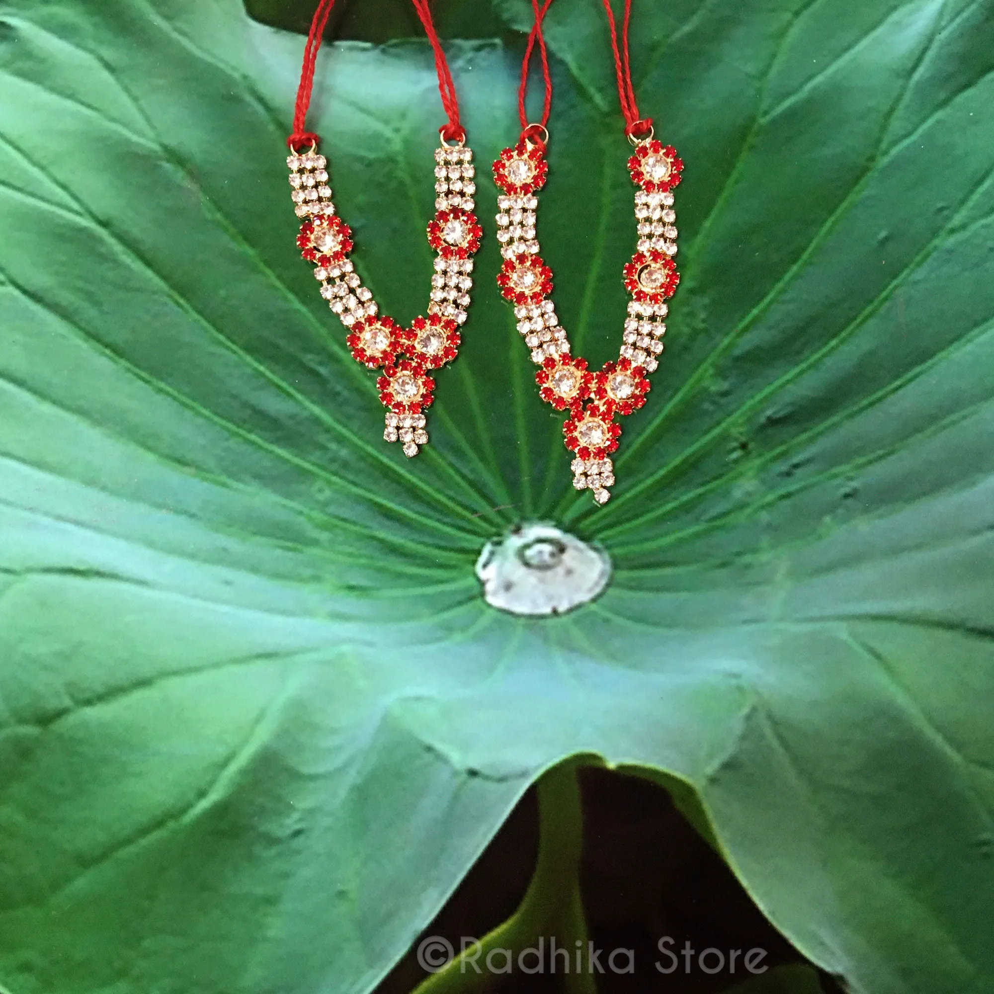 Ruby Red Lotus Pond Rhinestone Deity Necklace