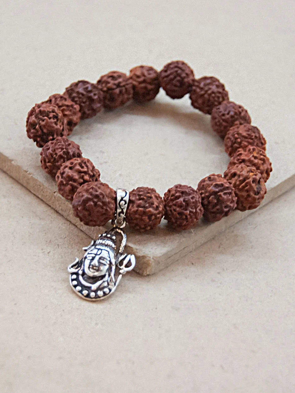 Rudraksha Mala Bracelet with Silver Shiva Charm