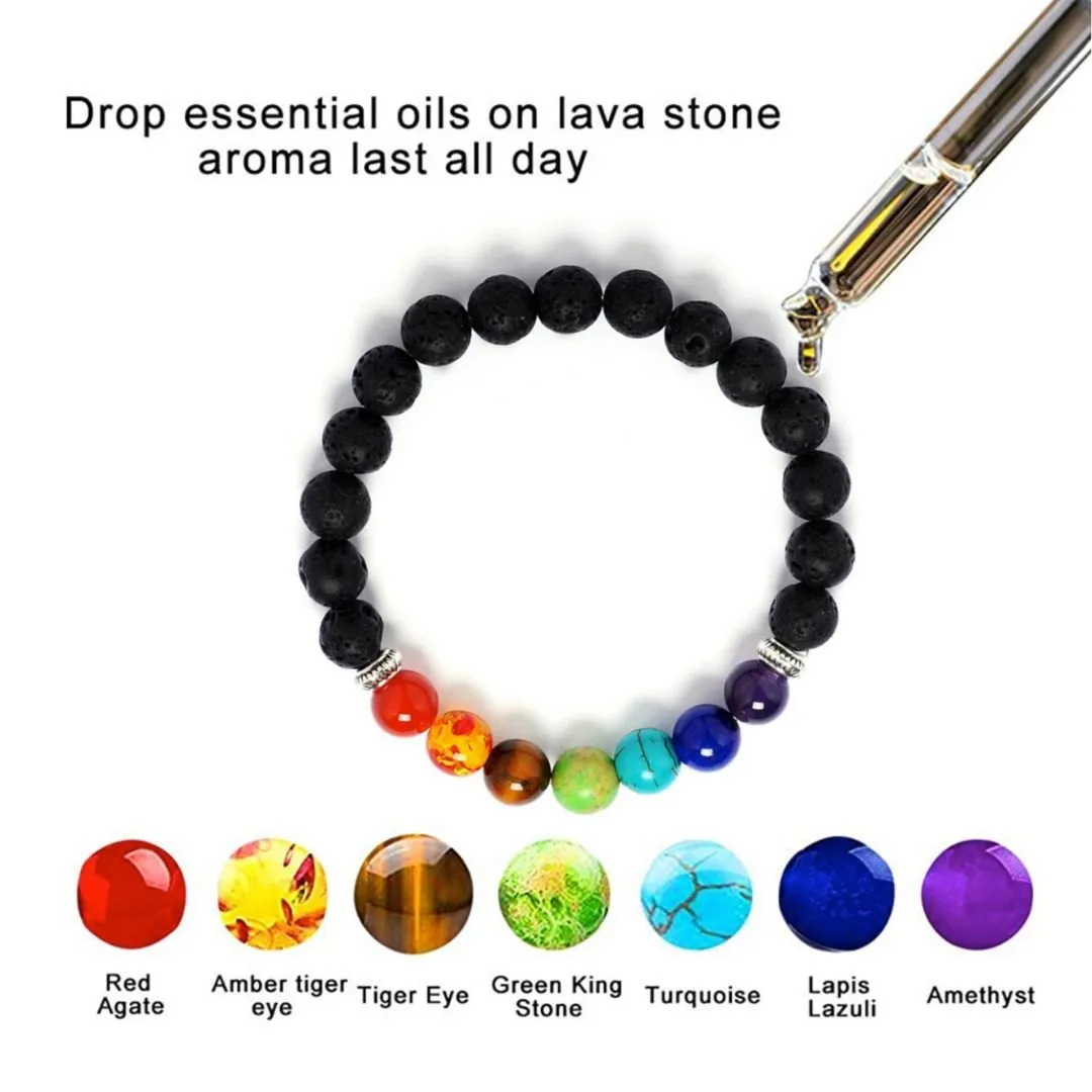 Seven Chakra Healing Bracelet | Lava Stone Beads and Natural Stones Bracelet