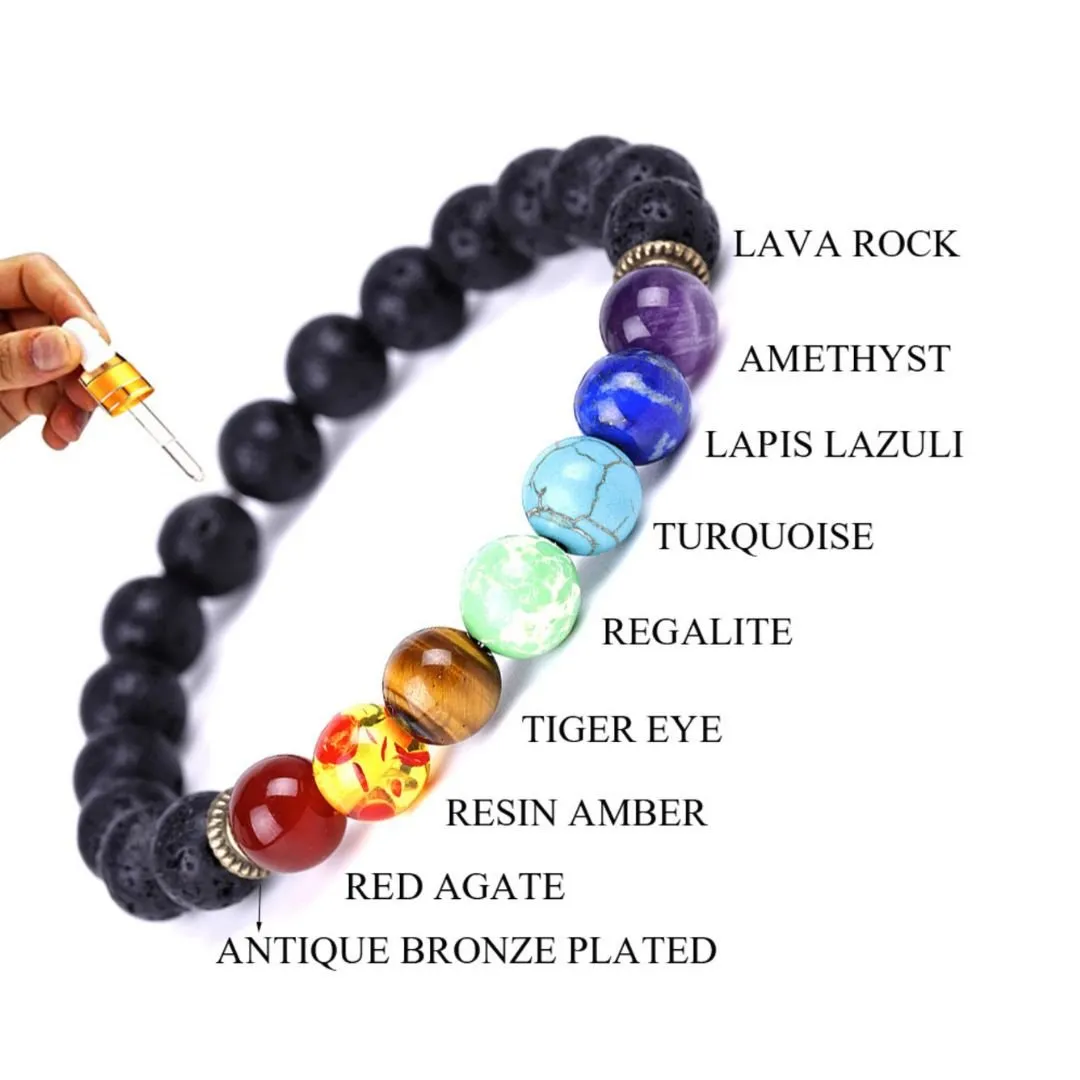 Seven Chakra Healing Bracelet | Lava Stone Beads and Natural Stones Bracelet