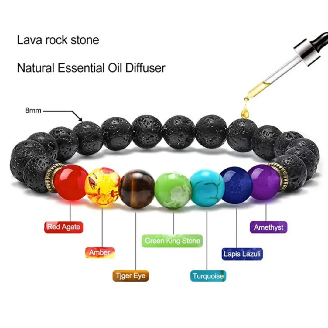 Seven Chakra Healing Bracelet | Lava Stone Beads and Natural Stones Bracelet