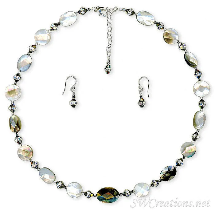 Shell Vitrail Crystal Rondelle Silver Necklace Set