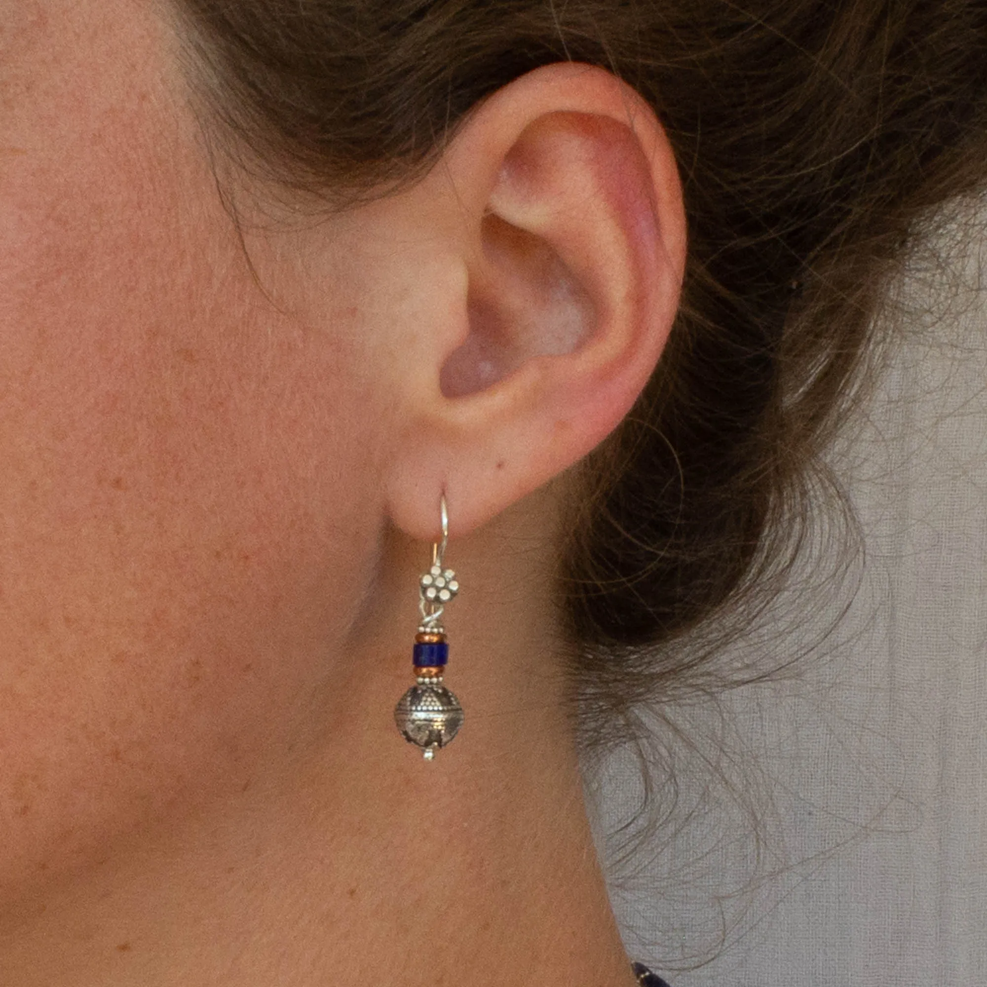 Silver and Copper Bali Granulation Earrings