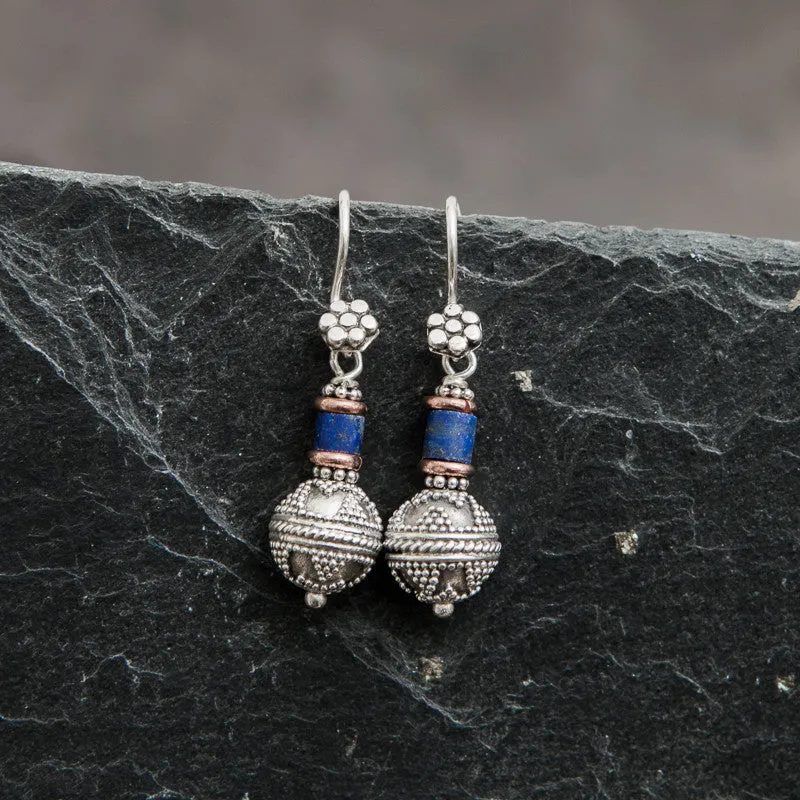 Silver and Copper Bali Granulation Earrings