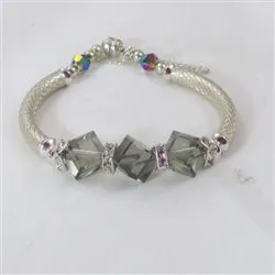 Smokey Crystal Cube  & Silver Bangle Bracelet